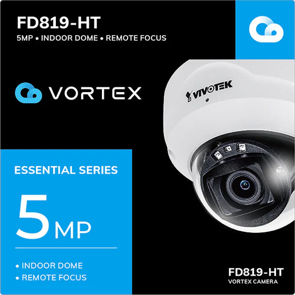 Vivotek FD819-HT-1Y VORTEX Essent. 5MP Indoor Remote Focus Dome w/ 1-yr license