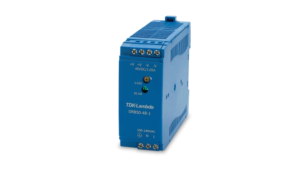 Hanwha HV-DRB50-48-1 DIN Rail Power supply. 50W DC output and 85 to 264V AC input voltage