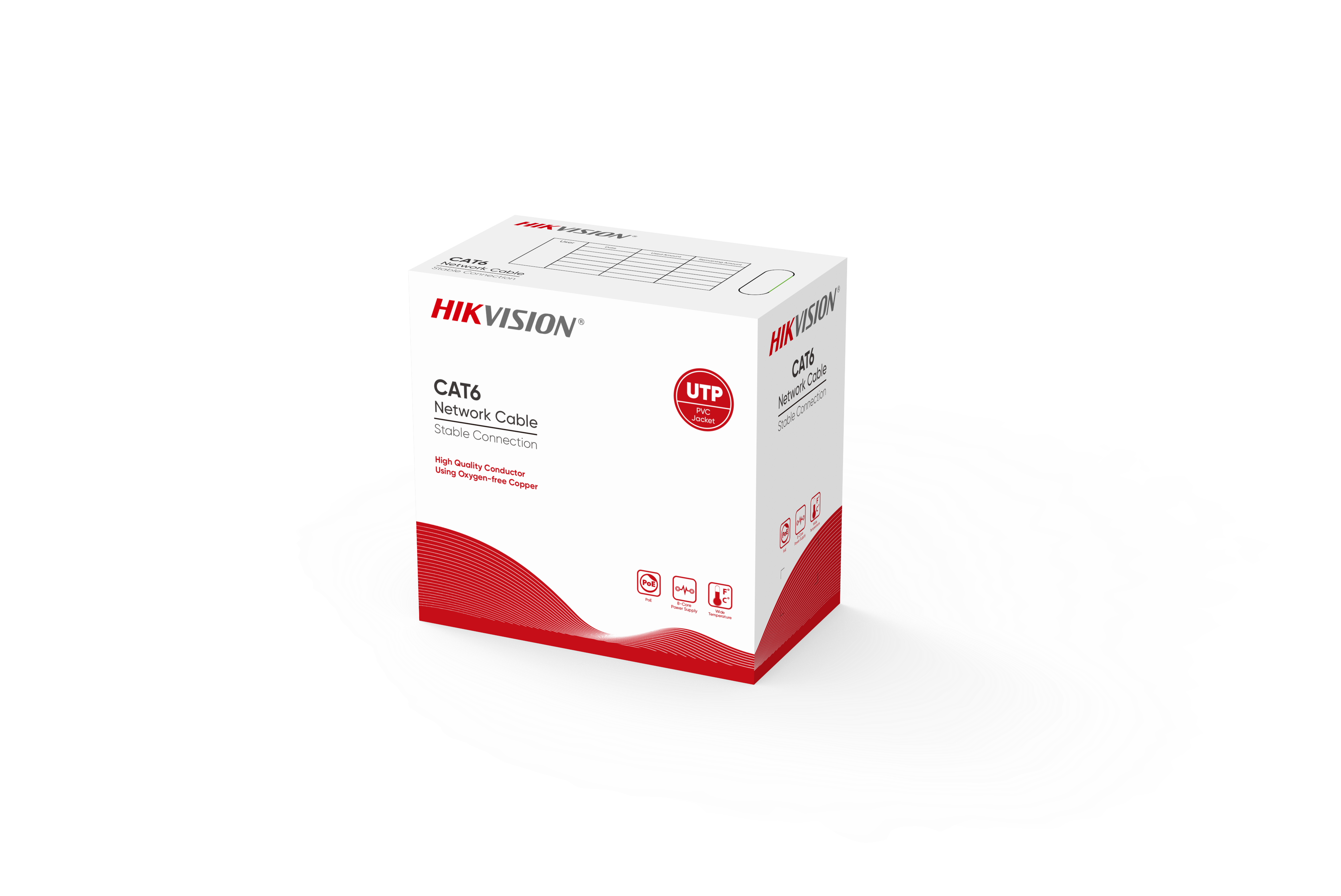 Hikvision DS-1LN6-UE-W UTP CAT 6, PVC, 1000ft ,Core diameter: 0.53mm,Solid Copper, UL CM Cable, White