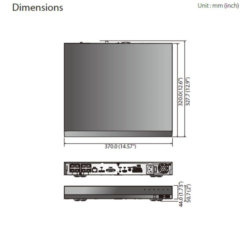 Samsung/Hanwha XRN-810S 8 Channel PoE Network Video Recorder Dimensions