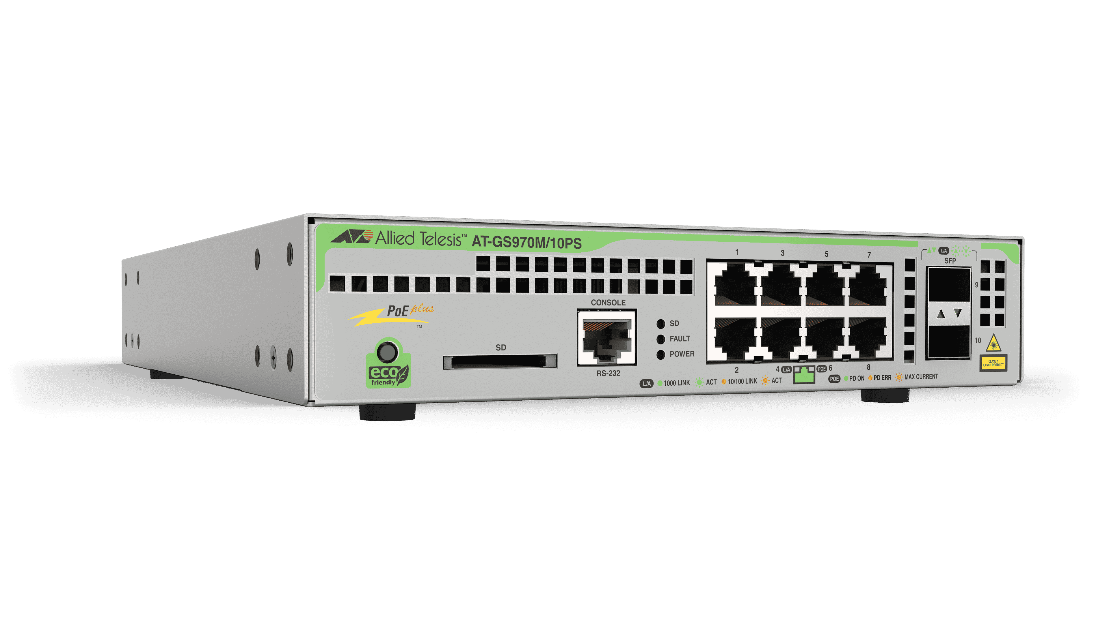 Hanwha AT-GS970M/10PS-R-10 - 8 x Gigabit Ethernet PoE+ 124W