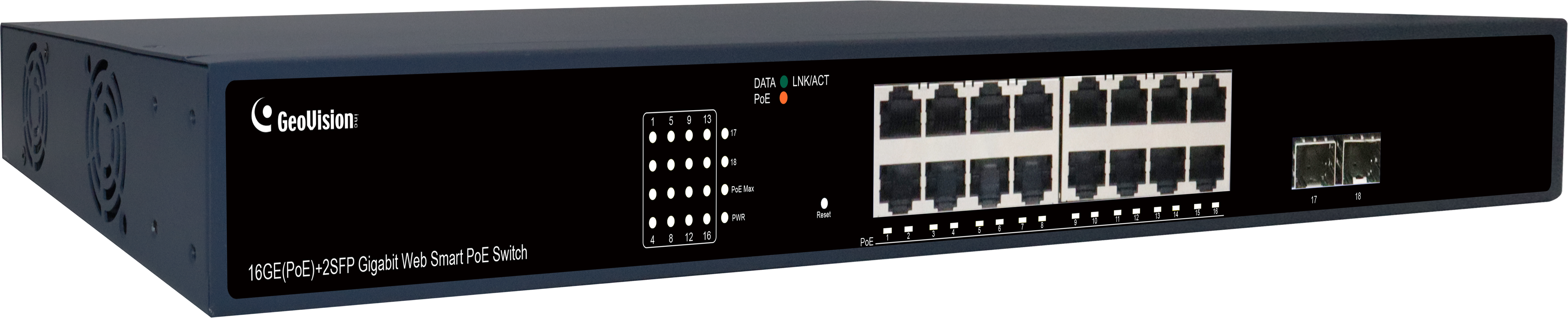 Geovision GV-APOE161C (140-APOE161-C01U) 16-port Gigabit 802.3at+ 2 SFP uplink port Easy