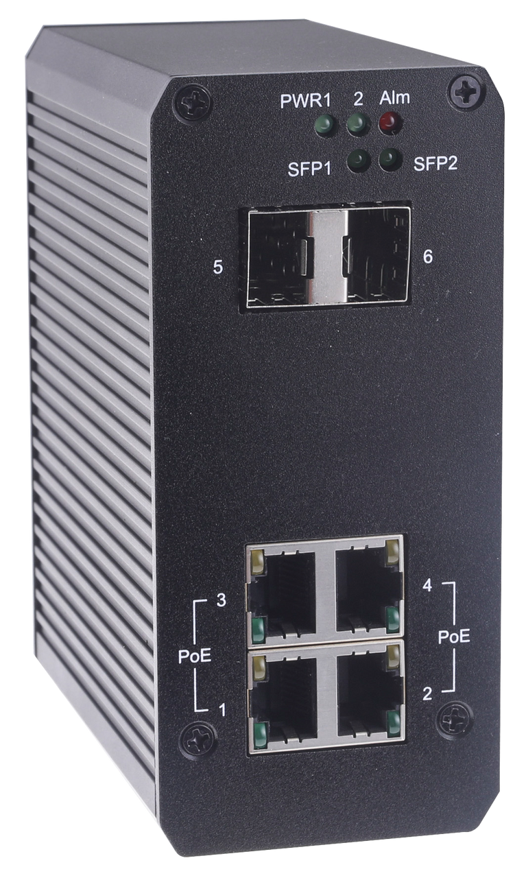 Geovision GV-POE0410-E-V2 4-port 10/100/1000 Mbps unmanaged Base T(X)PoE Switch 2 SFP uplink port..