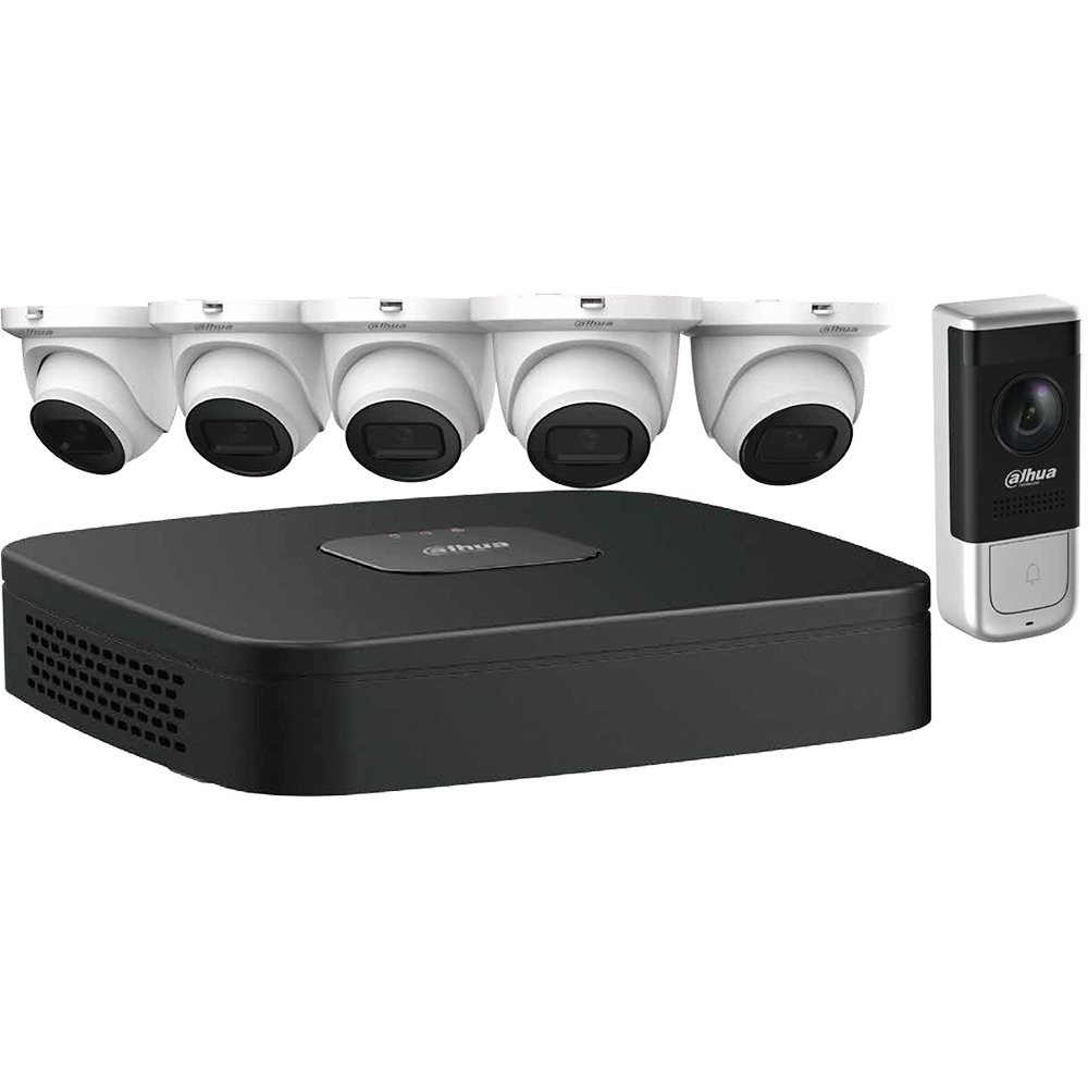 Dahua N484E62A IP Kit: Three (3) 4 MP Eyeball Network Cameras, One (1) WiFi Video Doorbell, One (1) 4-channel 4K NVR