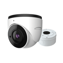 Speco Technologies O4T7 4MP H.265 AI IP Turret Camera, IR, 2.8mm lens, Included Junction Box, White Housing