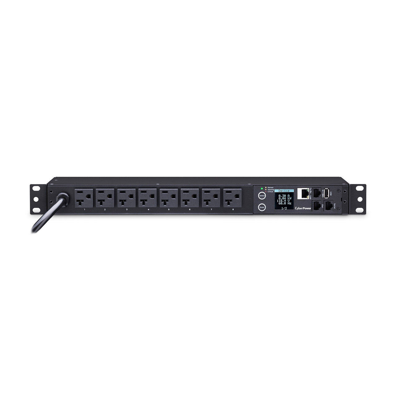 CyberPower PDU31002 Monitored PDU 20A 120V (8) 5-20R Outlets NEMA (L)5-20P 12ft Cord SNMP 1U 3YR WTY