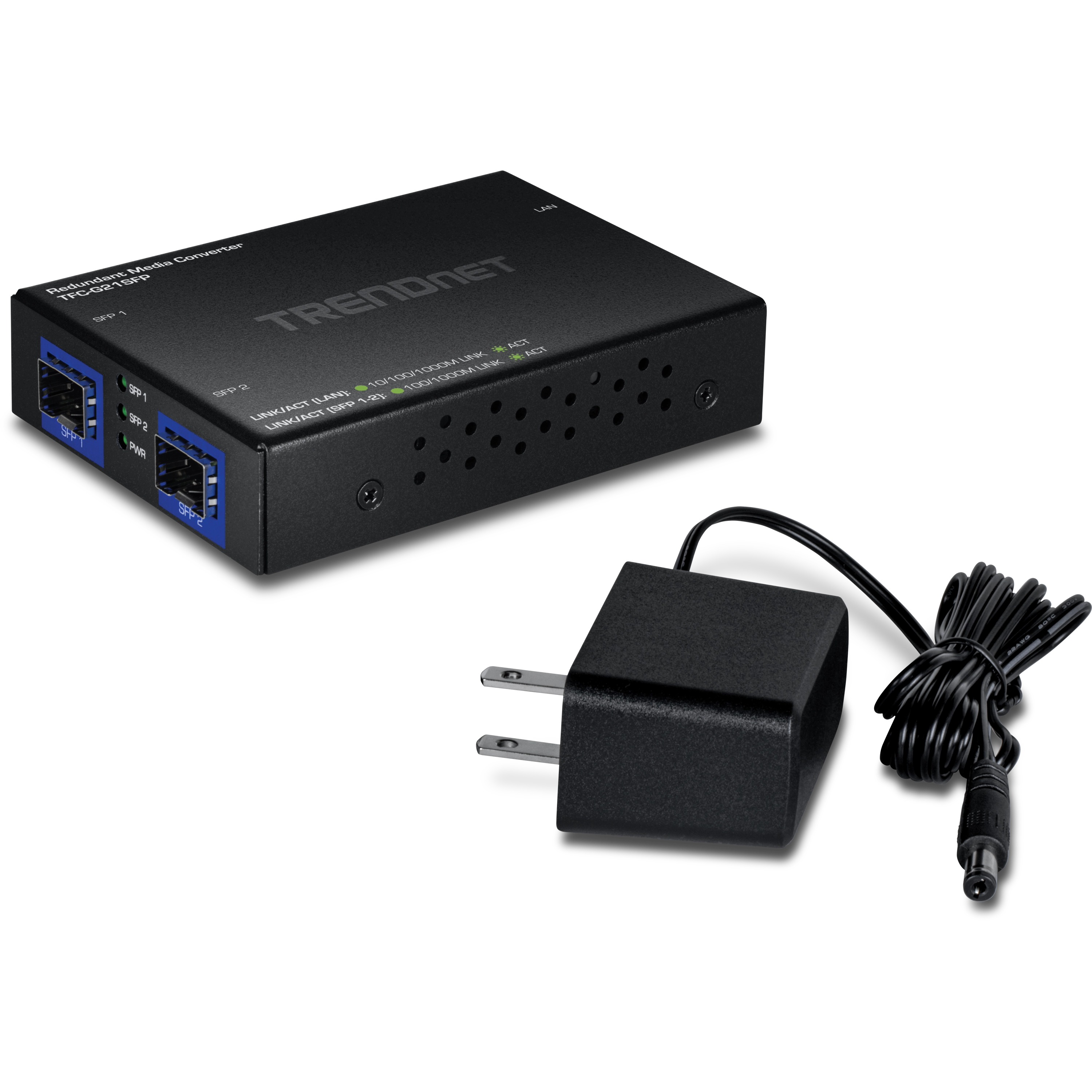 TRENDnet TFC-G21SFP 1000BASE-T to Dual SFP Fiber Media Converter with Redundant Mode