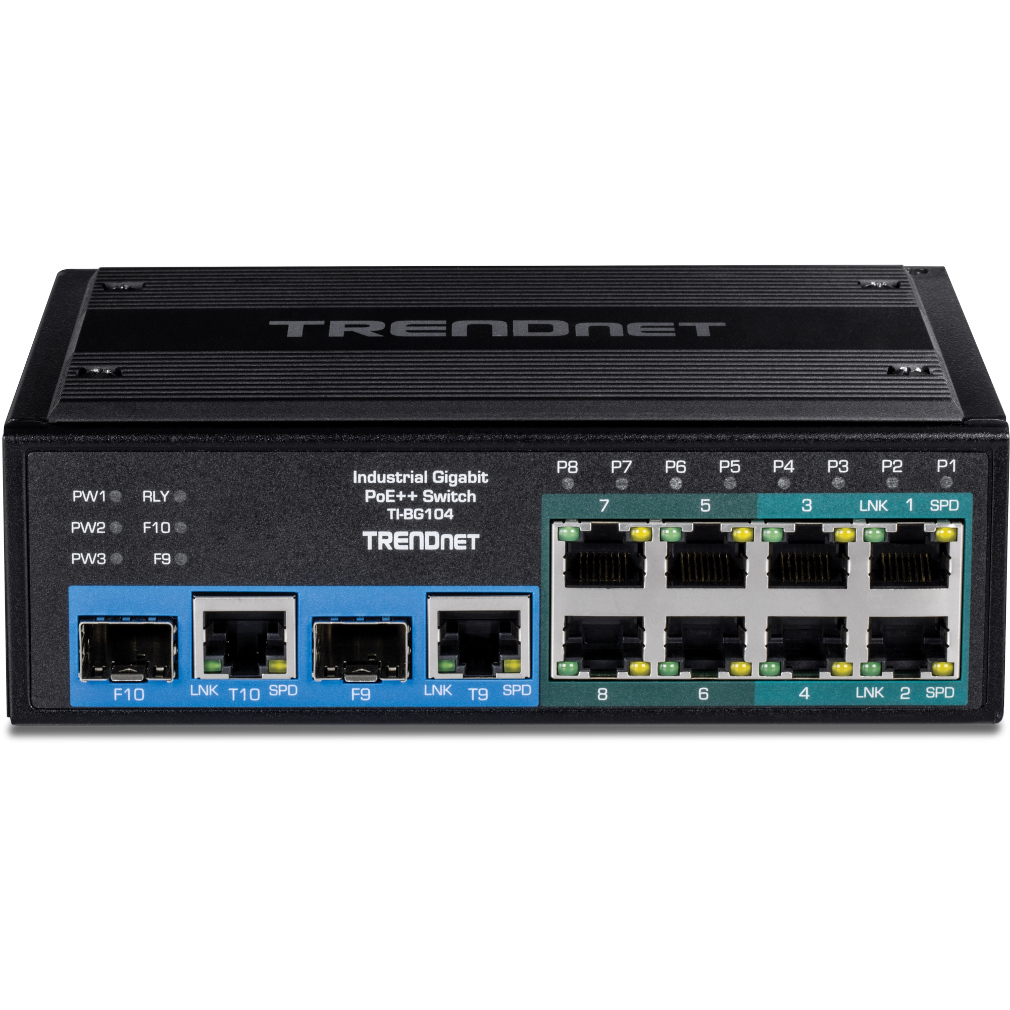 TRENDnet TI-BG104 10-Port Industrial Gigabit PoE++ DIN-Rail Switch
