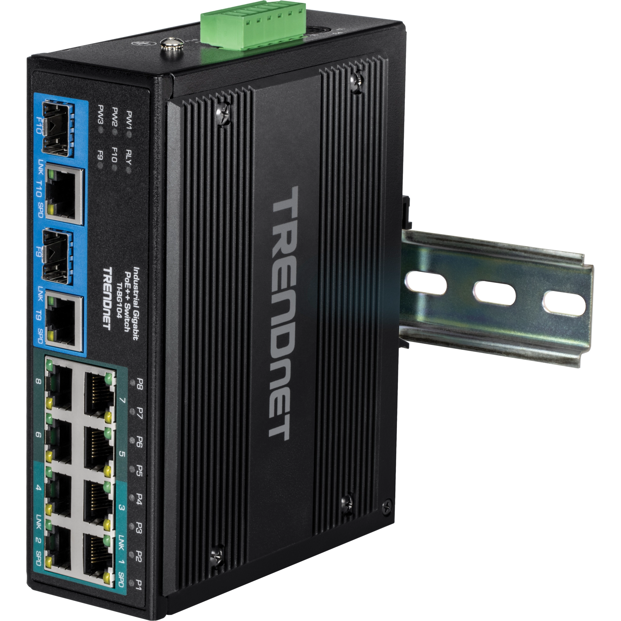 TRENDnet TI-BG104 10-Port Industrial Gigabit PoE++ DIN-Rail Switch