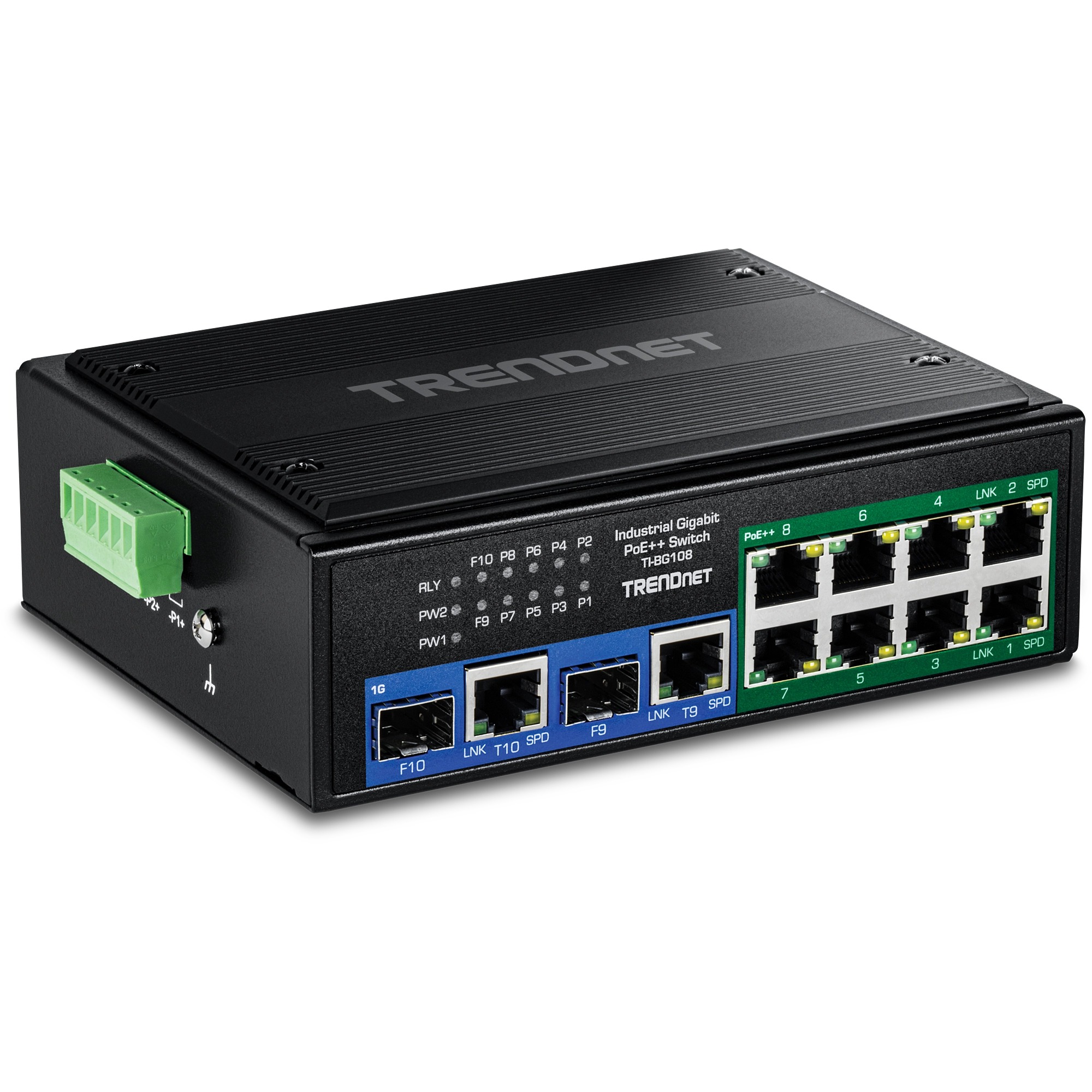 TRENDnet TI-BG108 10-Port Industrial Gigabit 400W PoE++ DIN-Rail Switch