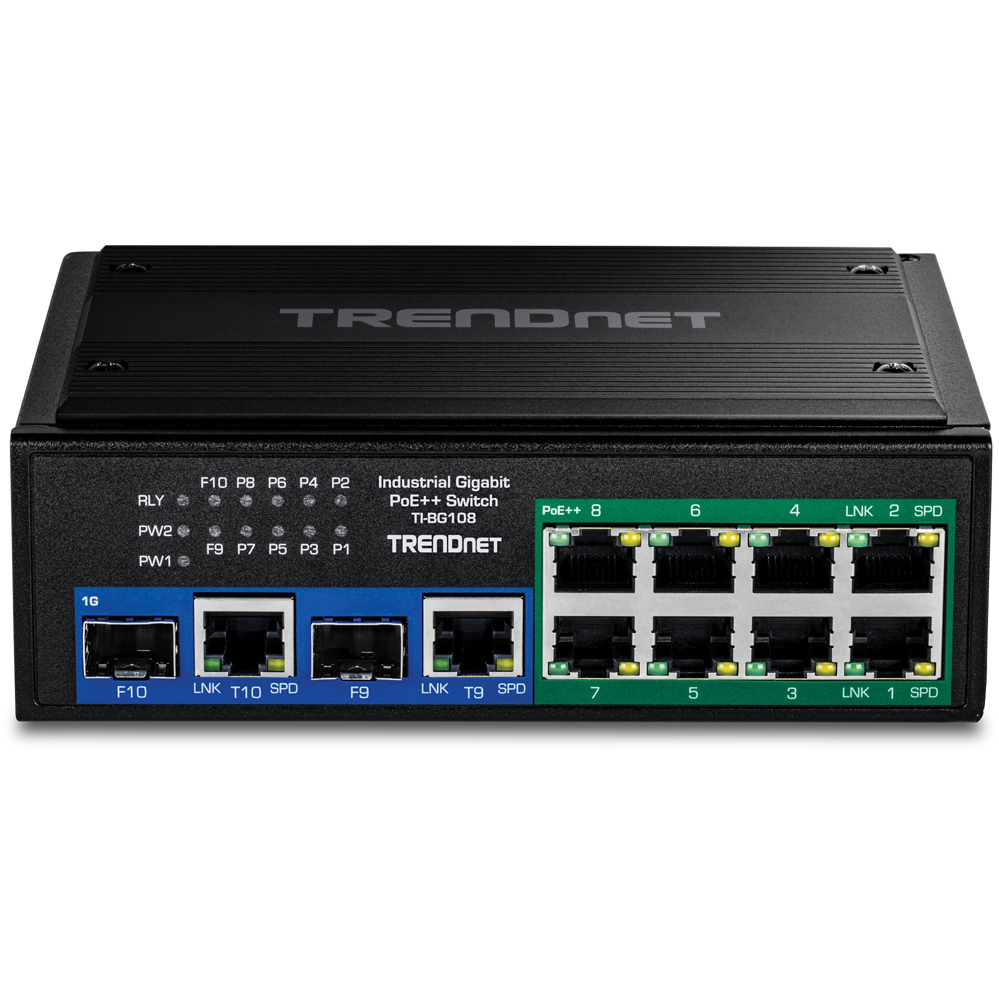 TRENDnet TI-BG108 10-Port Industrial Gigabit 400W PoE++ DIN-Rail Switch