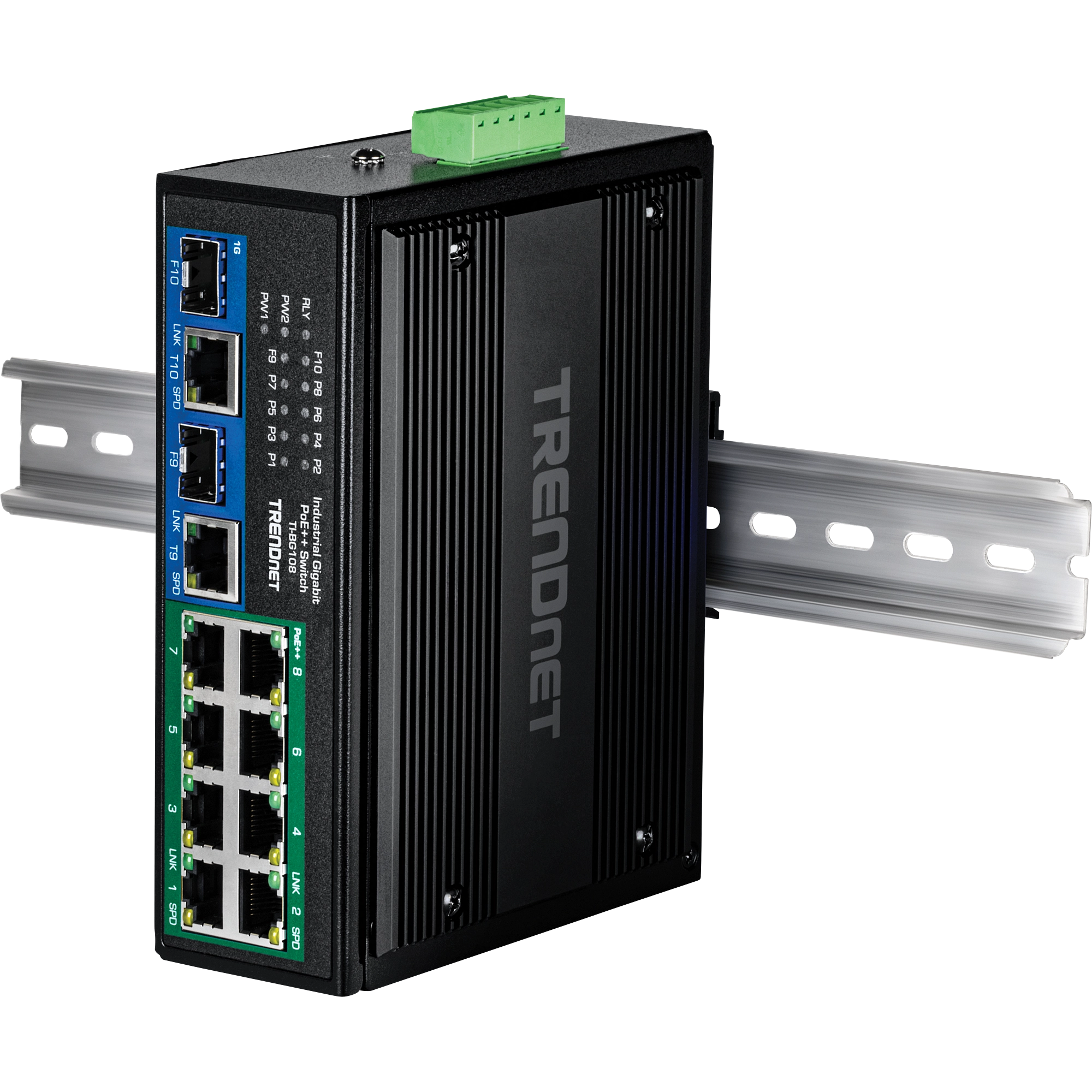 TRENDnet TI-BG108 10-Port Industrial Gigabit 400W PoE++ DIN-Rail Switch
