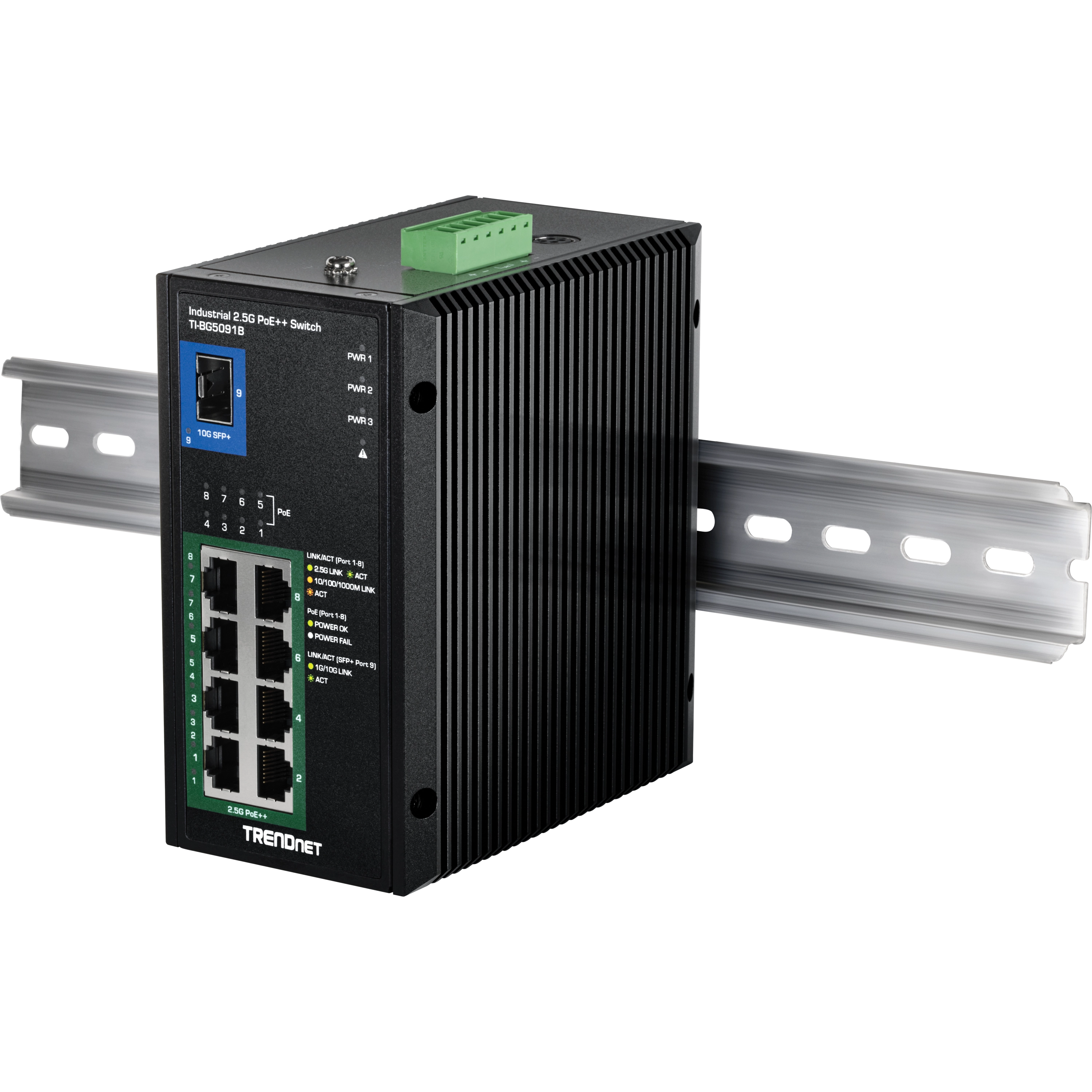 TRENDnet TI-BG5091B 9-Port Industrial 2.5G DIN-Rail PoE++ Switch with 10G SFP+ Port( 24 - 57V )