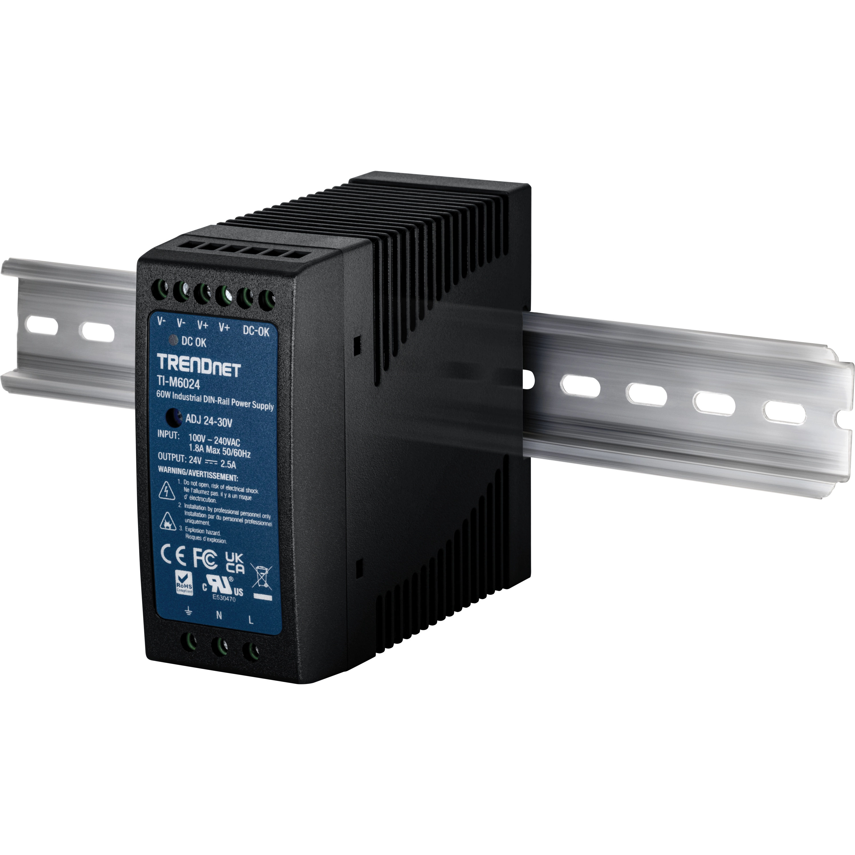 TRENDnet TI-M6024 DIN Rail 24V 60W Power Supply for TI-G50, TI-G62, TI-G80, TI-F11SFP