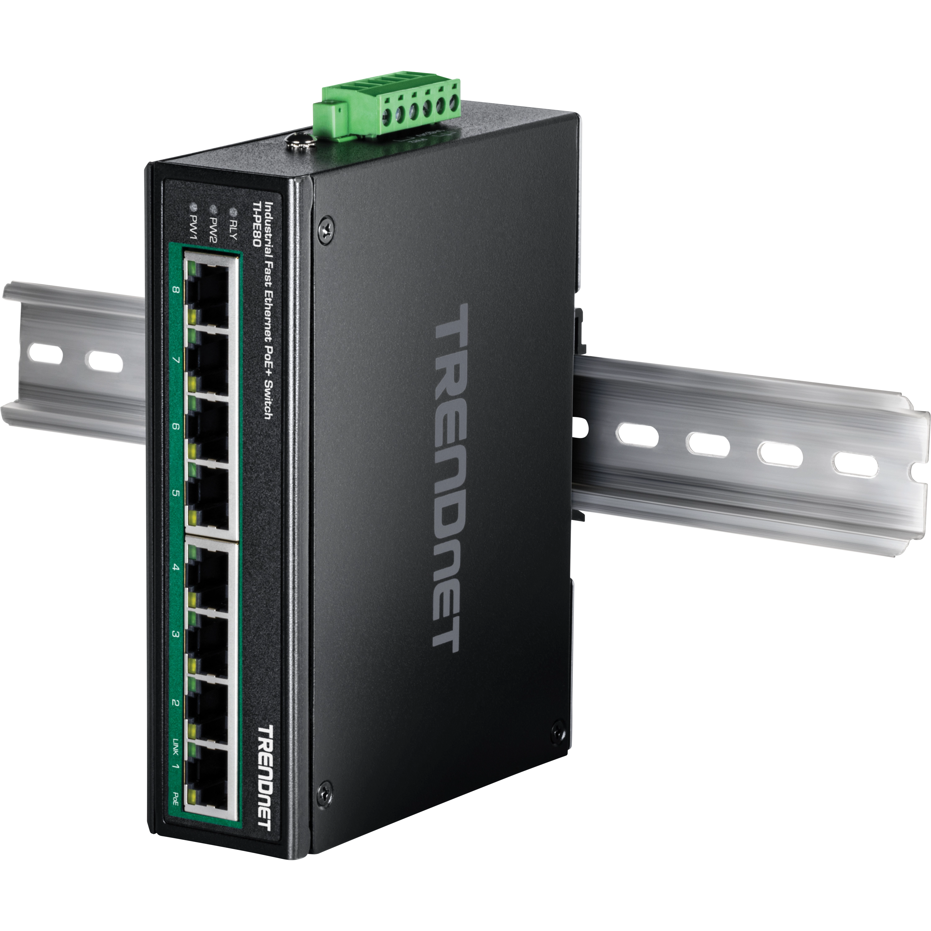 TRENDnet TI-PE80 8-Port Industrial Fast Ethernet PoE+ DIN-Rail Switch