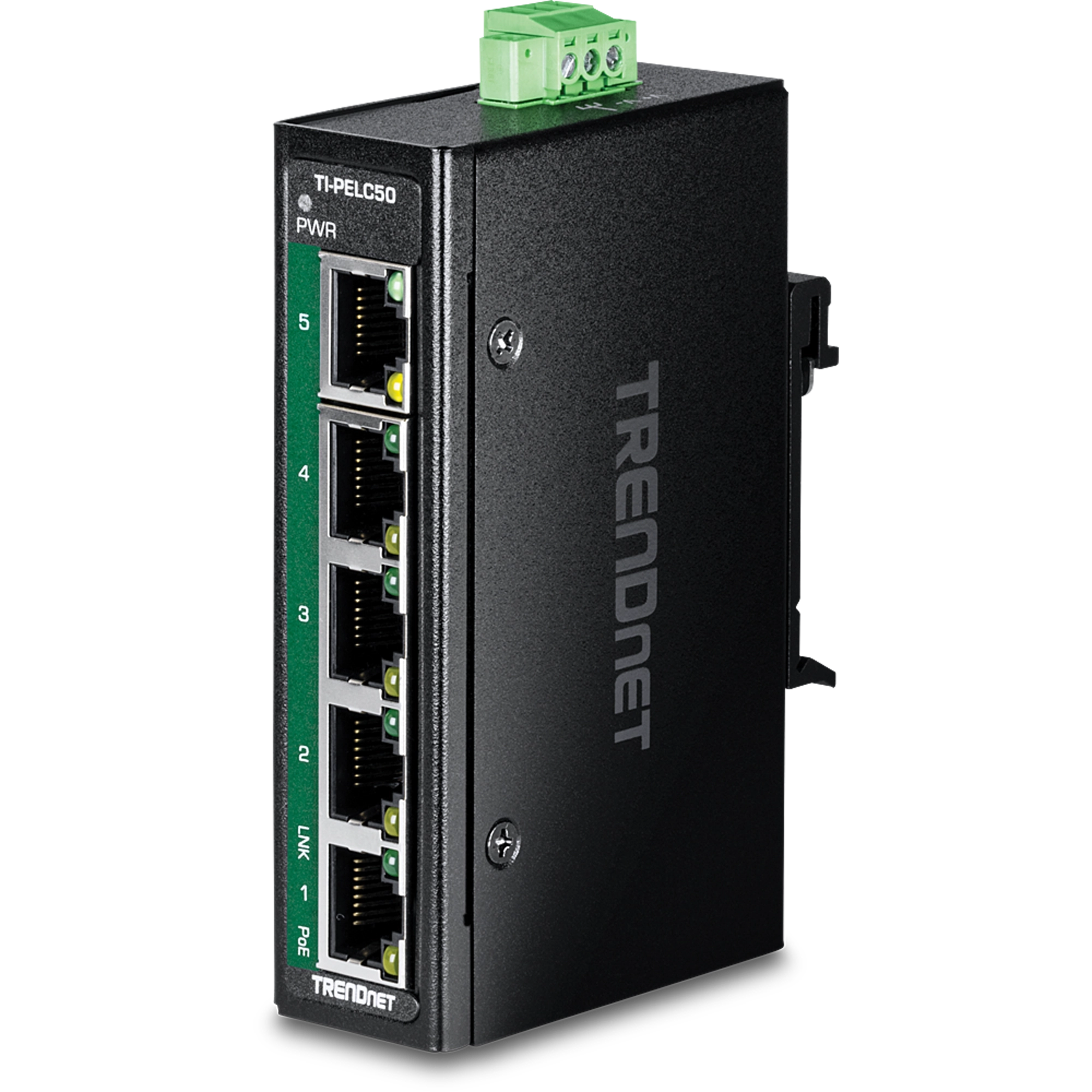 TrendNet TI-PELC50 5-Port Industrial Fast Etherne PoE+ DIN-Rail Mini Switch