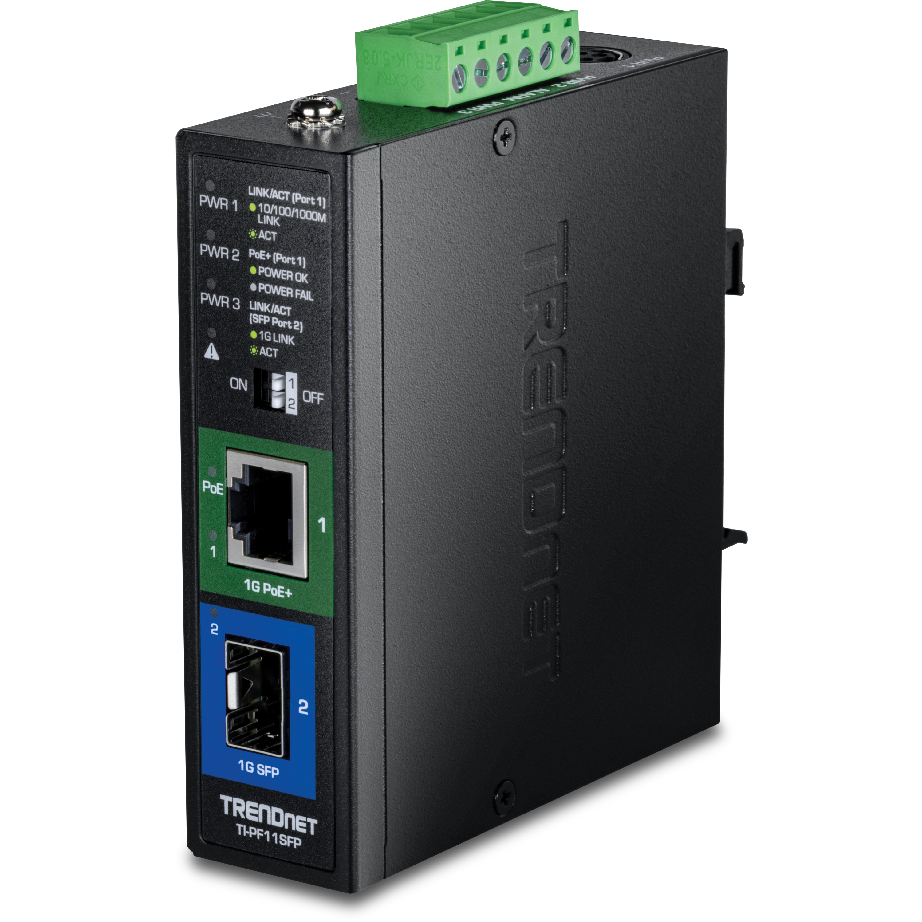 TRENDnet TI-PF11SFP Hardened Industrial SFP to Gigabit PoE+ Media Converter