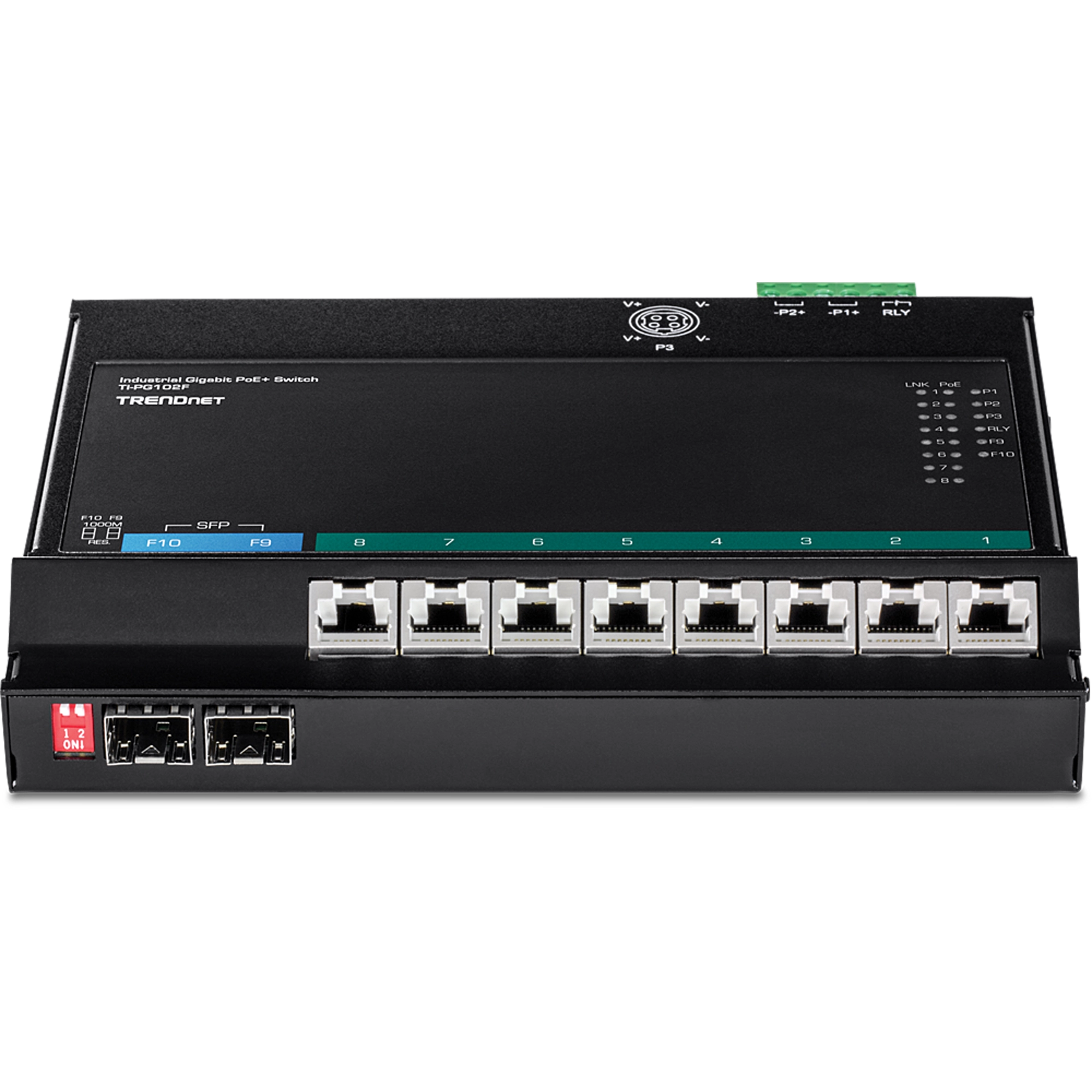 TRENDnet TI-PG102F 10-Port Industrial Gigabit PoE+ Wall-Mount Front Access Switch
