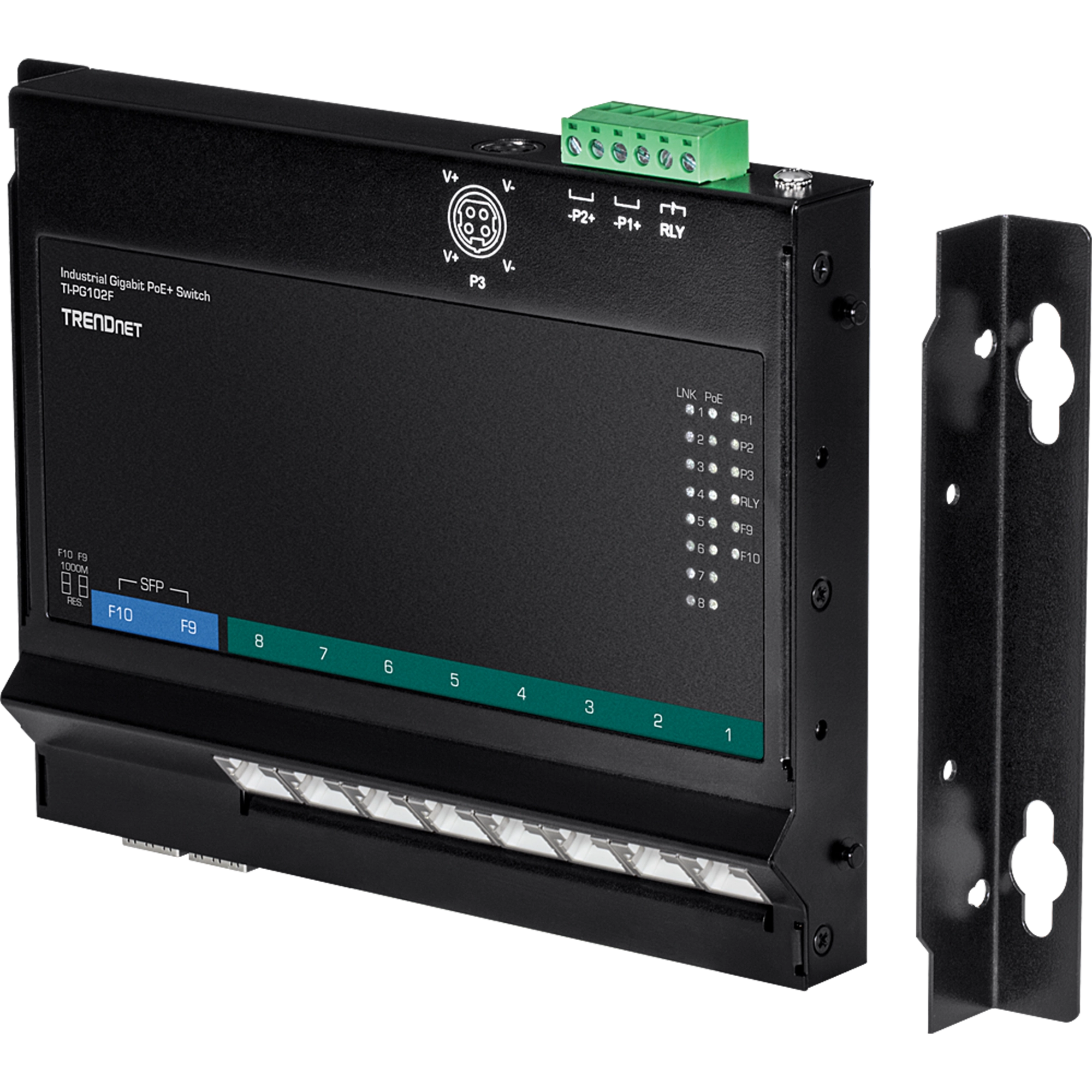 TRENDnet TI-PG102F 10-Port Industrial Gigabit PoE+ Wall-Mount Front Access Switch