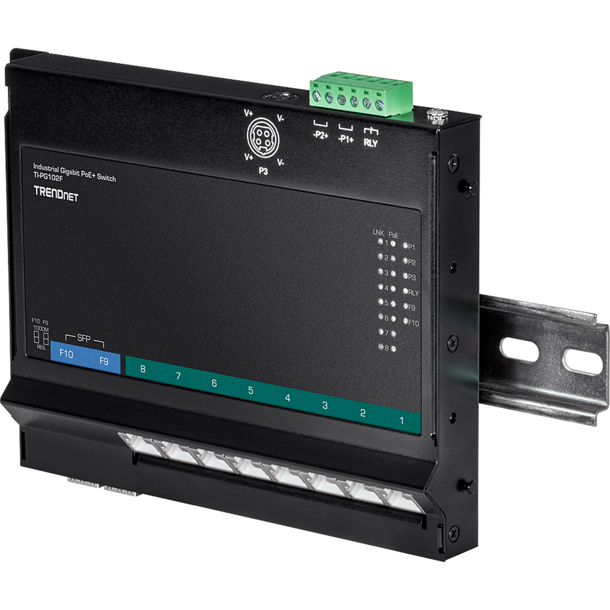 TRENDnet TI-PG102F 10-Port Industrial Gigabit PoE+ Wall-Mount Front Access Switch