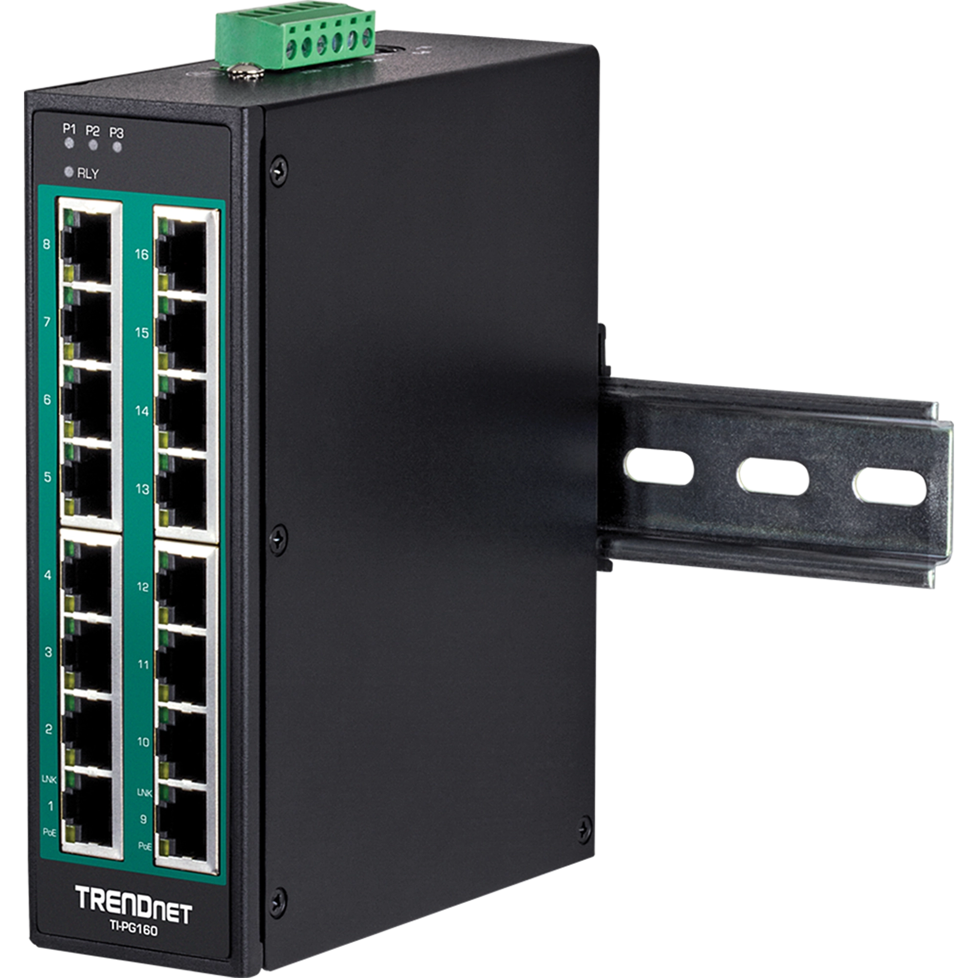TRENDnet TI-PG160 16-Port Hardened Industrial Gigabit PoE+ DIN-Rail Switch