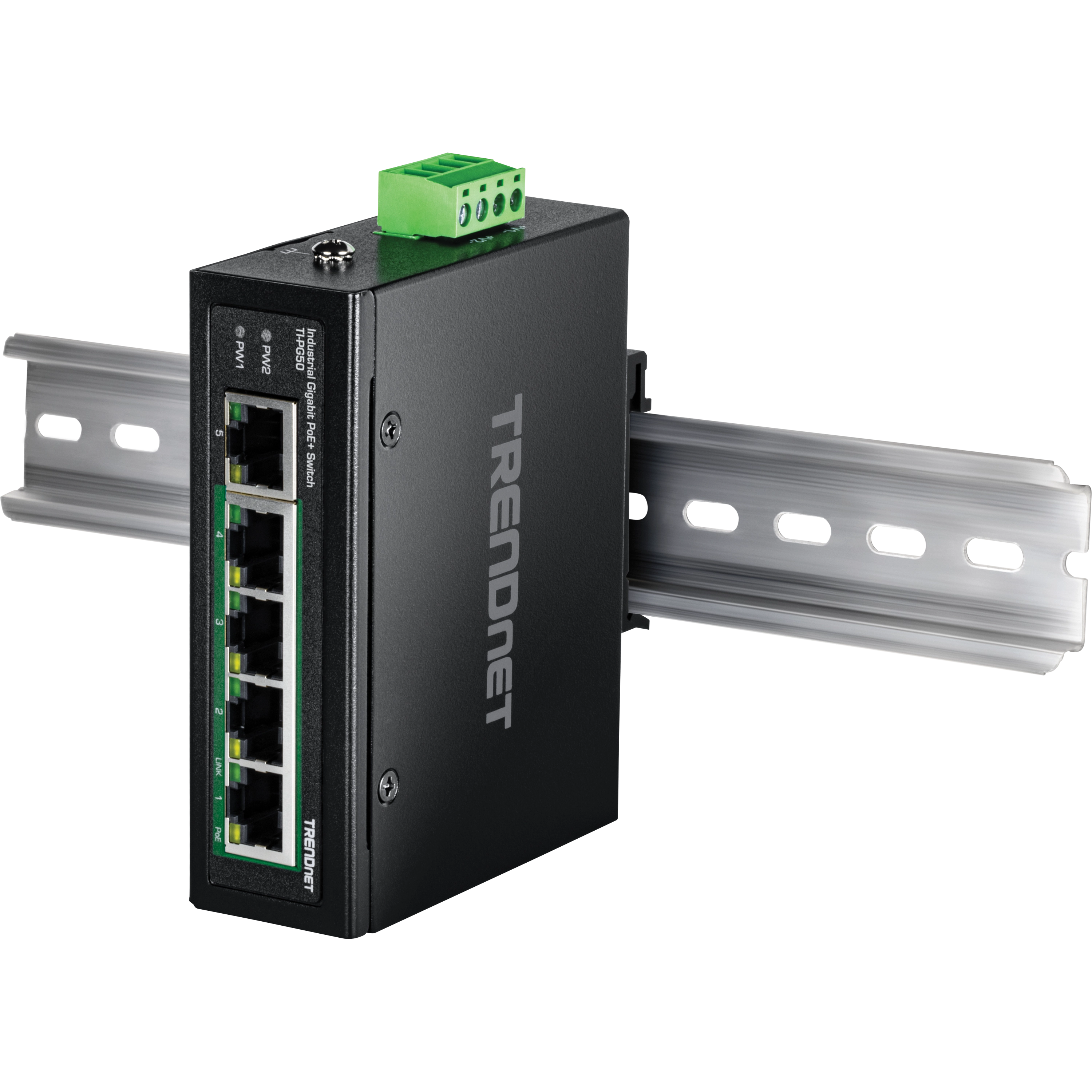 TRENDnet TI-PG50 5-Port Industrial Gigabit PoE + DIN-Rail Switch