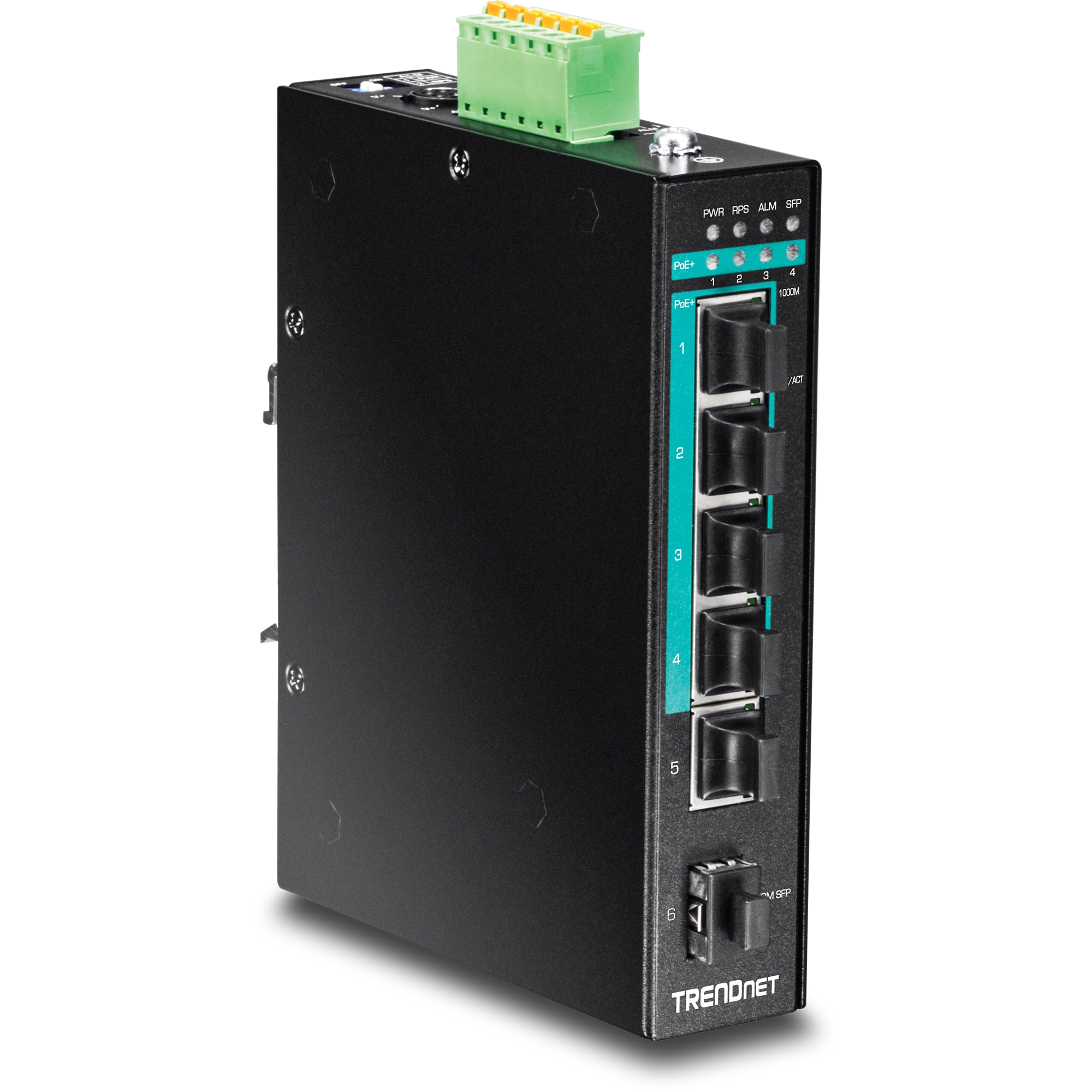 TRENDnet TI-PG541i 6-Port Hardened Industrial Gigabit PoE+ Layer 2 Managed DIN-Rail Switch