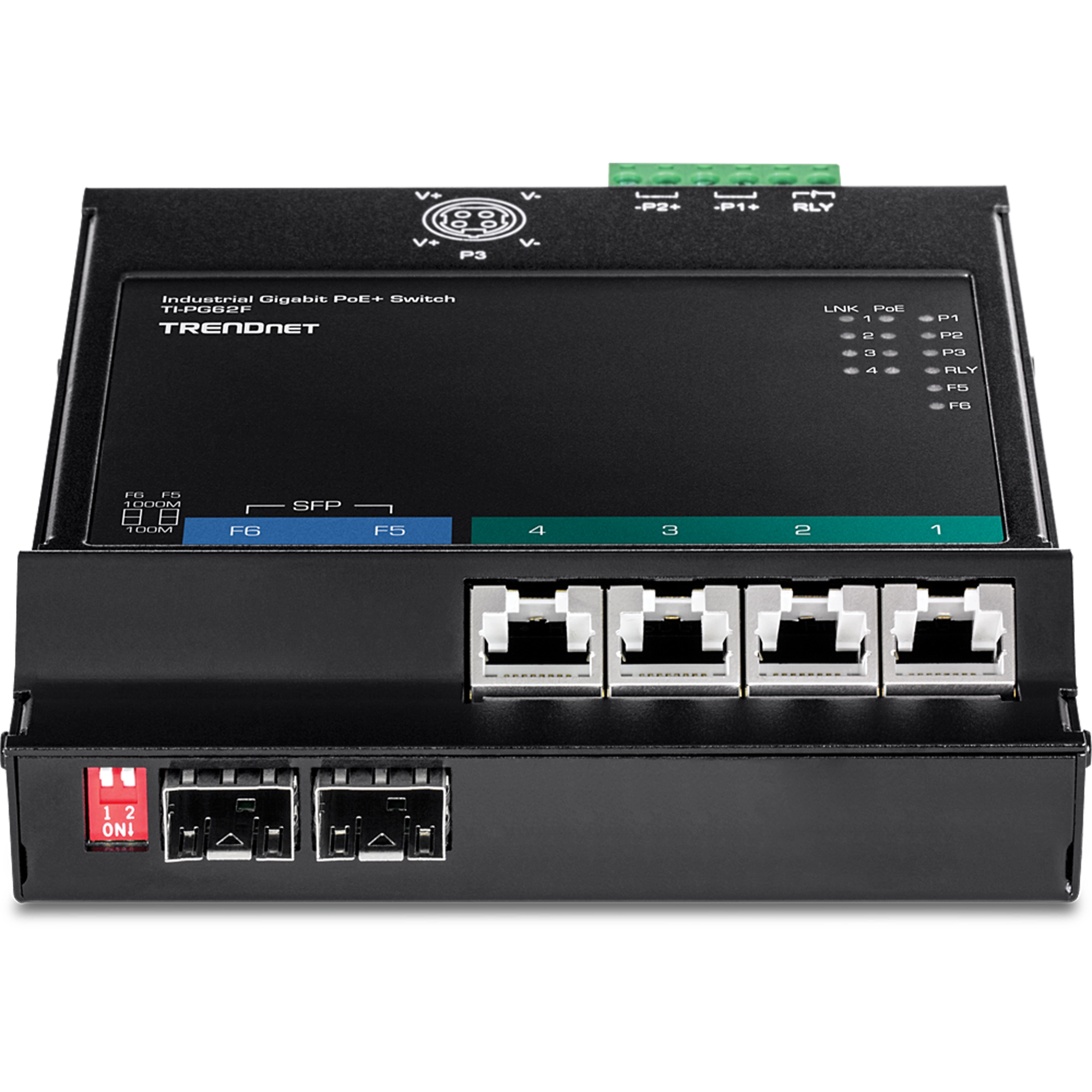 TRENDnet TI-PG62F 6-Port Industrial Gigabit PoE+ Wall-Mounted Front Access Switch