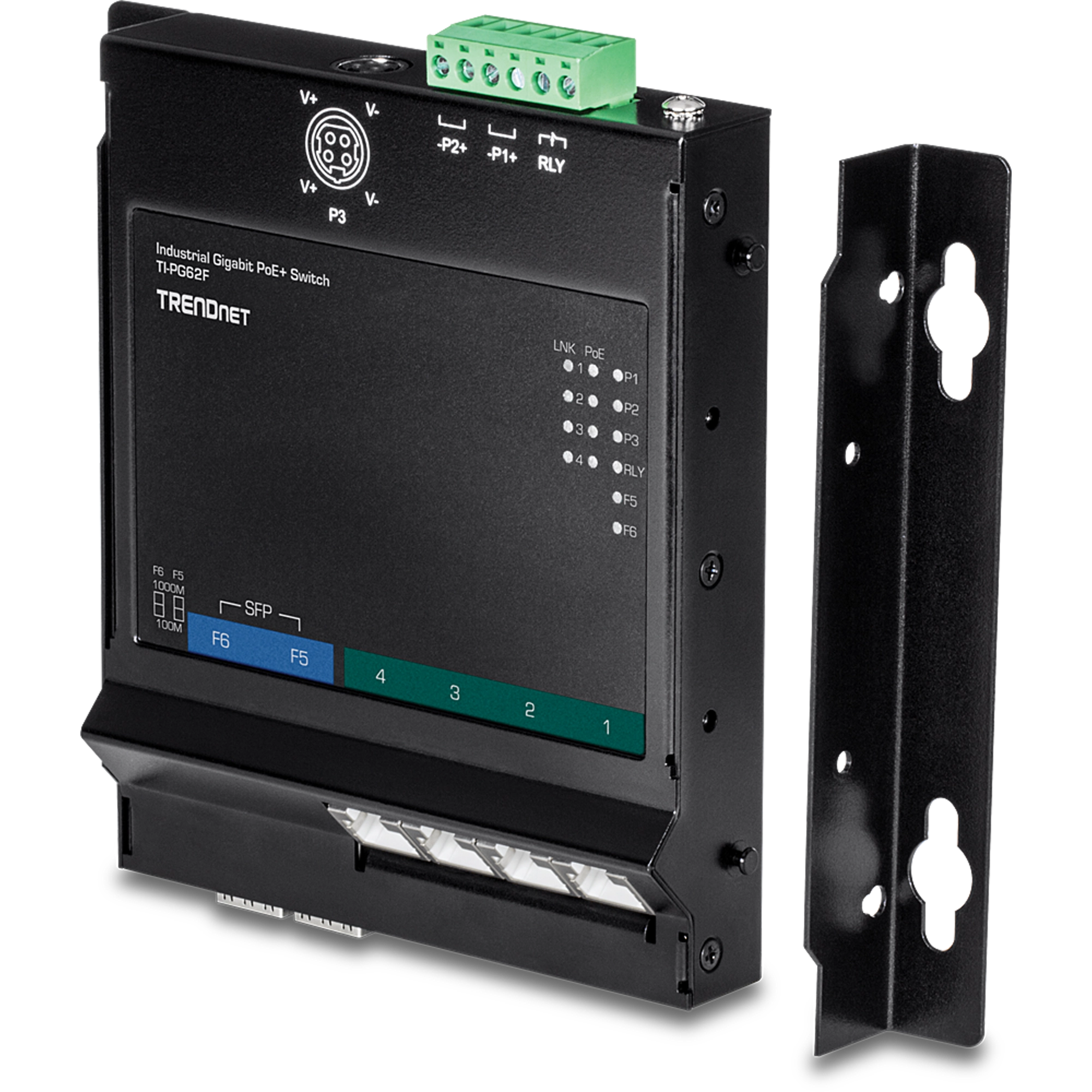 TRENDnet TI-PG62F 6-Port Industrial Gigabit PoE+ Wall-Mounted Front Access Switch