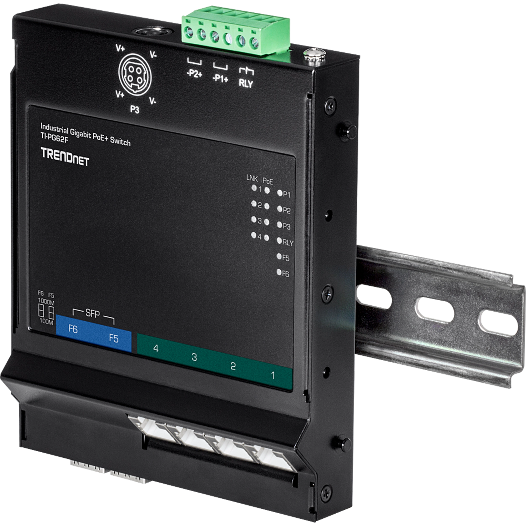 TRENDnet TI-PG62F 6-Port Industrial Gigabit PoE+ Wall-Mounted Front Access Switch