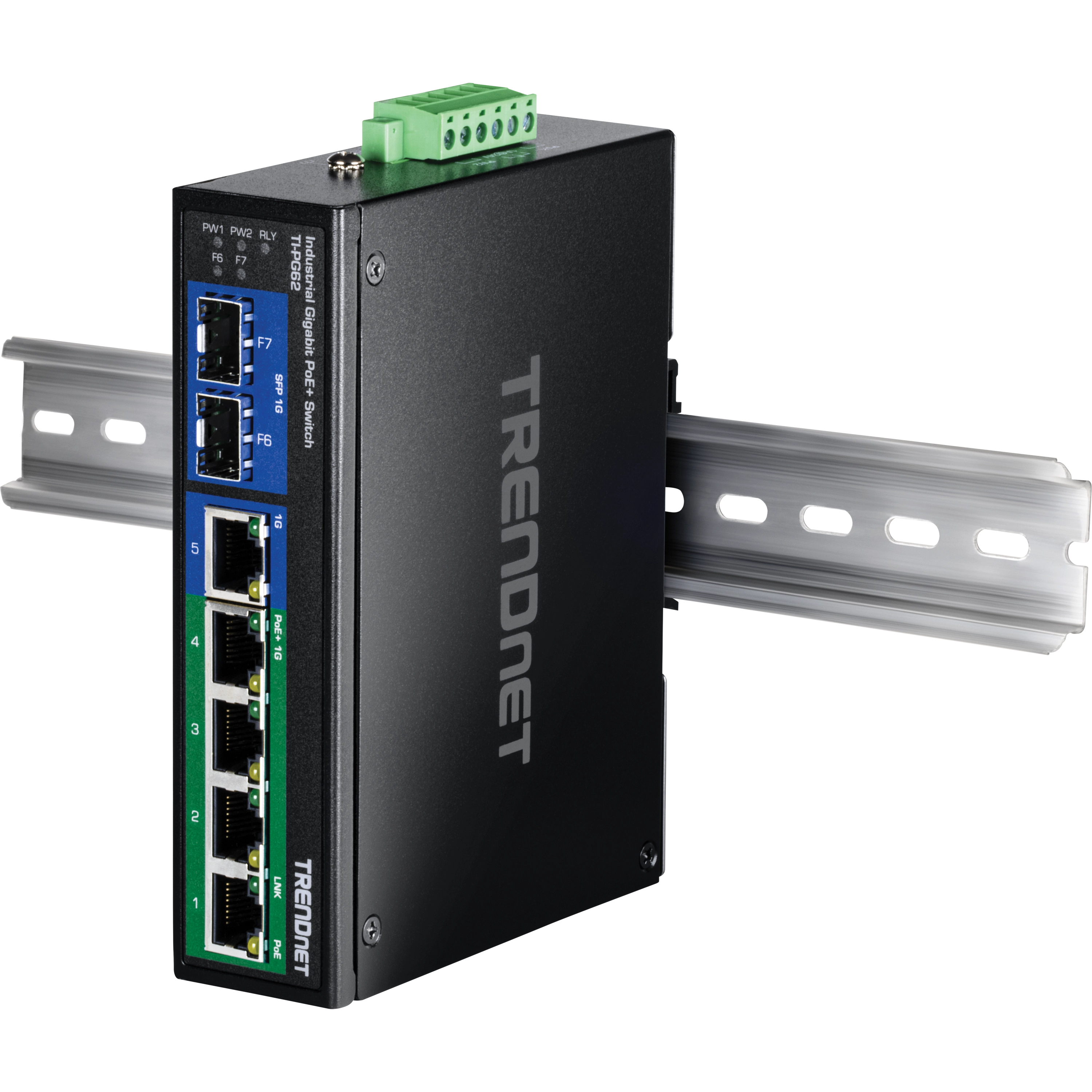 TRENDnet TI-PG62 6-Port Hardened Industrial Gigabit PoE+ Switch (5 Gigabit / 1 shared SFP / 1 dedicated SFP)
