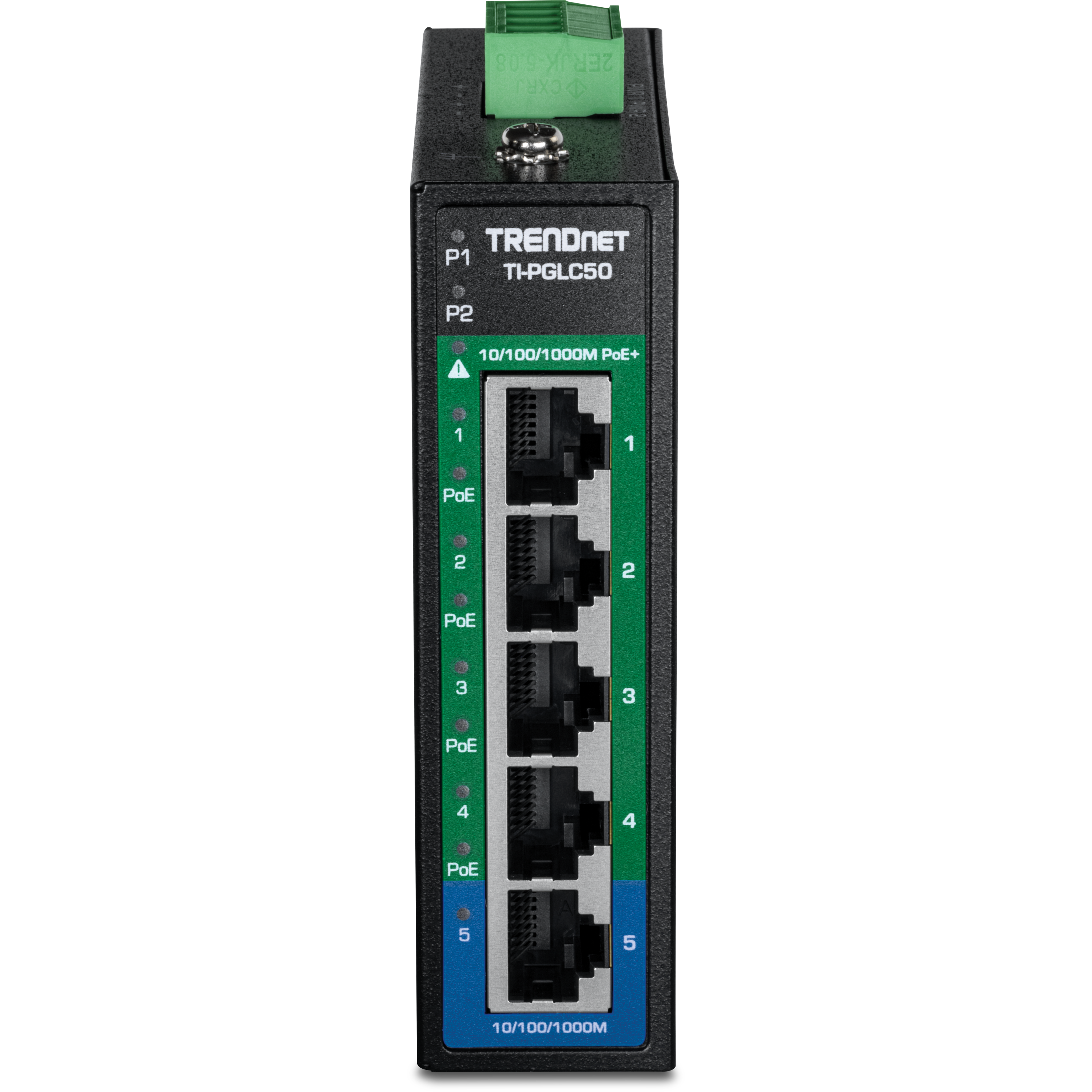TrendNet TI-PGLC50 5-Port Industrial Gigabit PoE+ DIN-Rail Mini Switch