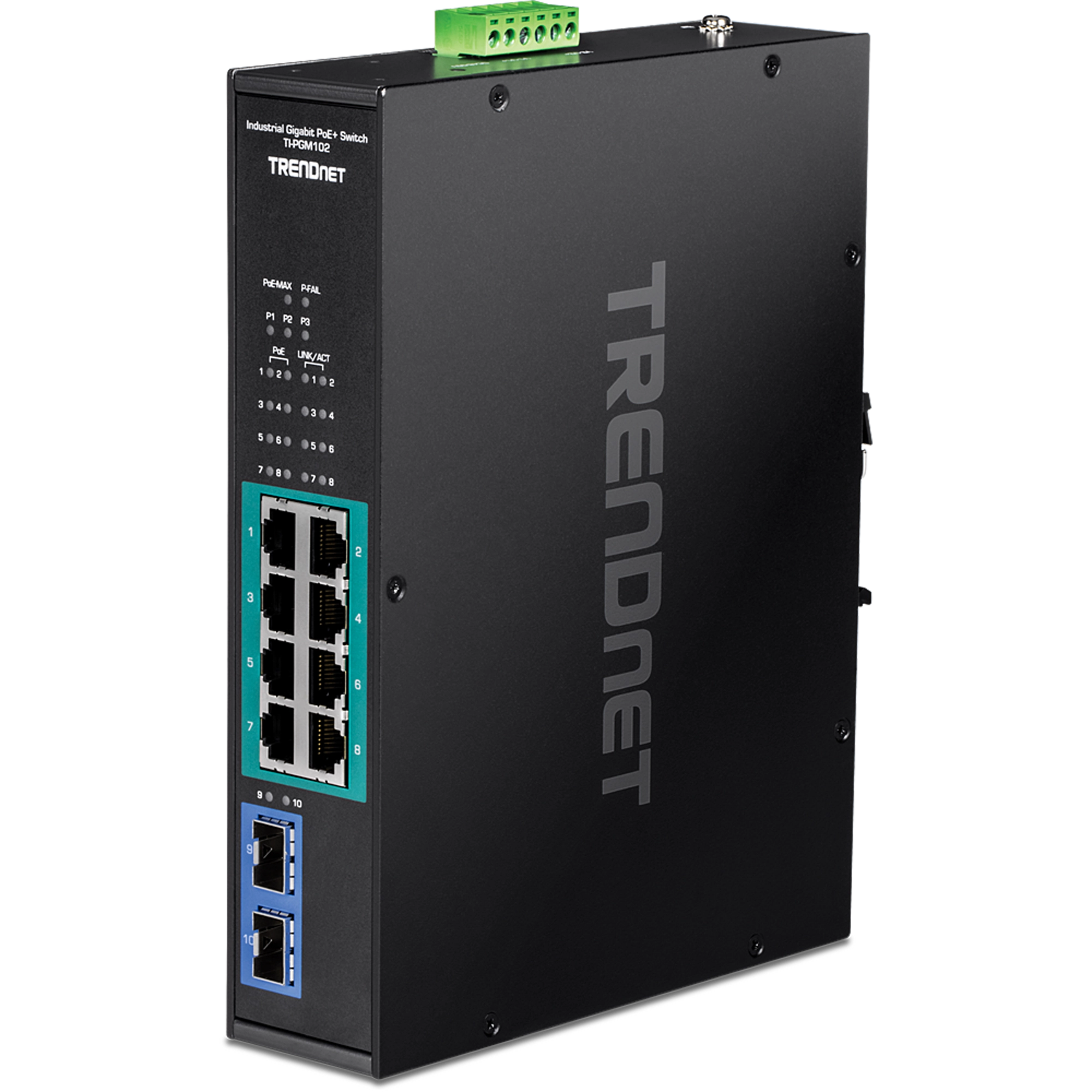 TRENDnet TI-PGM102 10-Port Industrial Gigabit PoE+ DIN-Rail Switch -20° – 65°C (-4° – 149°F)