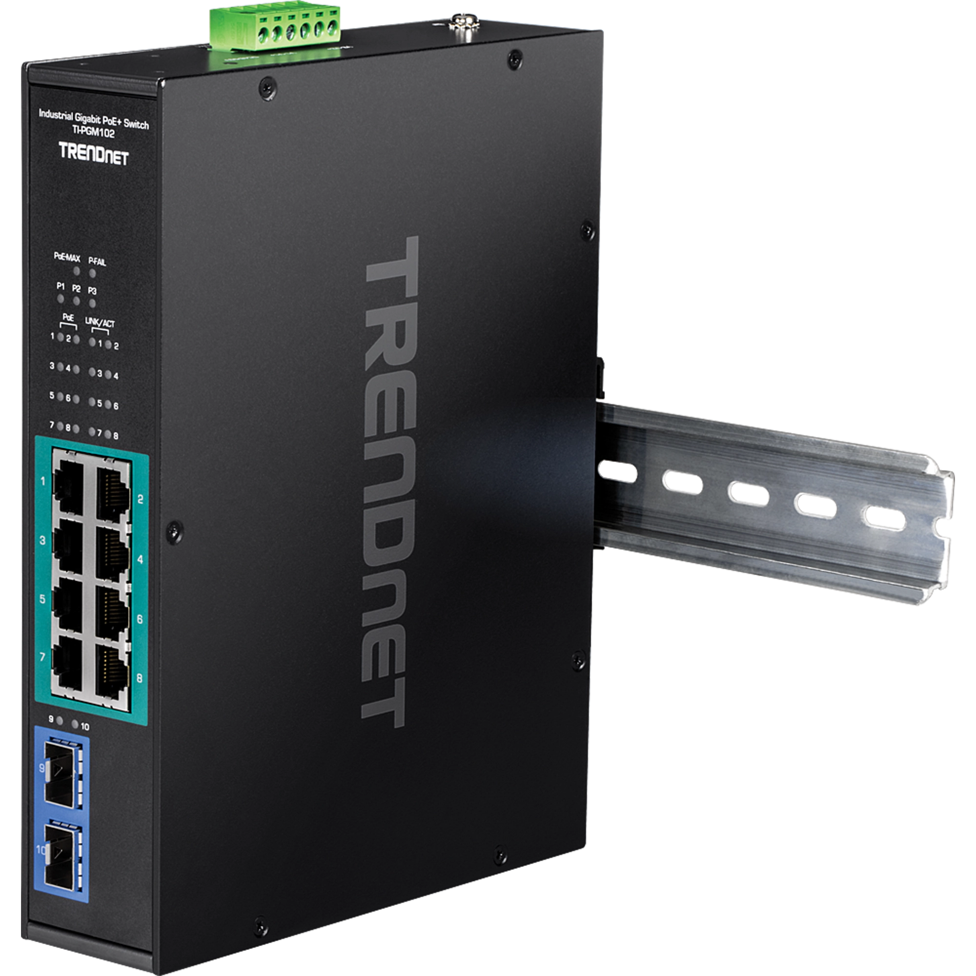 TRENDnet TI-PGM102 10-Port Industrial Gigabit PoE+ DIN-Rail Switch -20° – 65°C (-4° – 149°F)