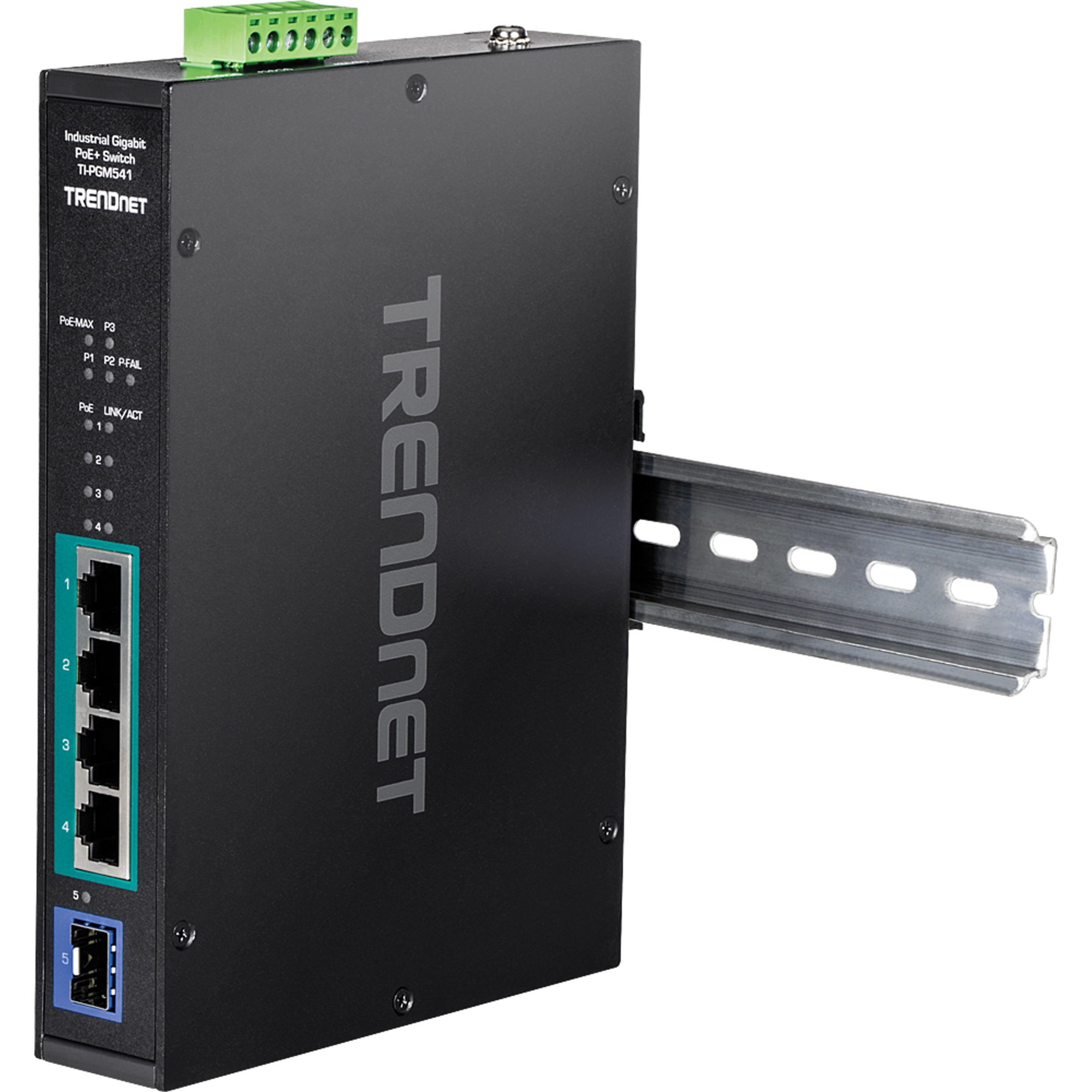 TRENDnet TI-PGM541 5-Port Industrial Gigabit PoE+ DIN-Rail Switch -20° – 65°C (-4° – 149°F)