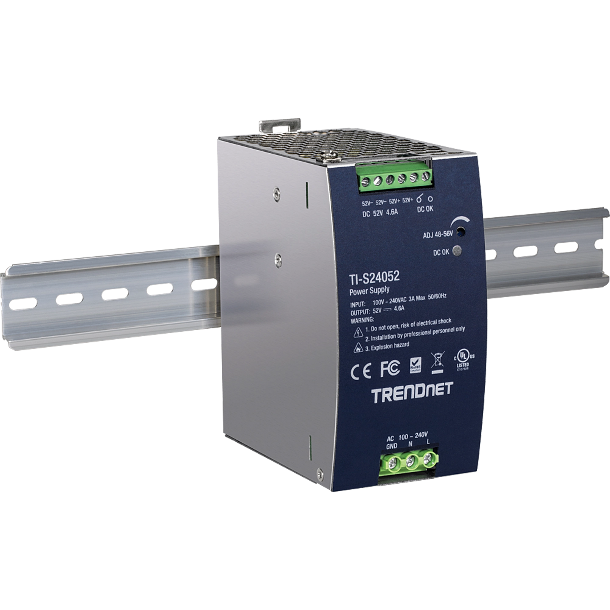 TRENDnet TI-S24052 240W, 52V DC, 4.61A AC to DC DIN-Rail Power Supply with PFC Function