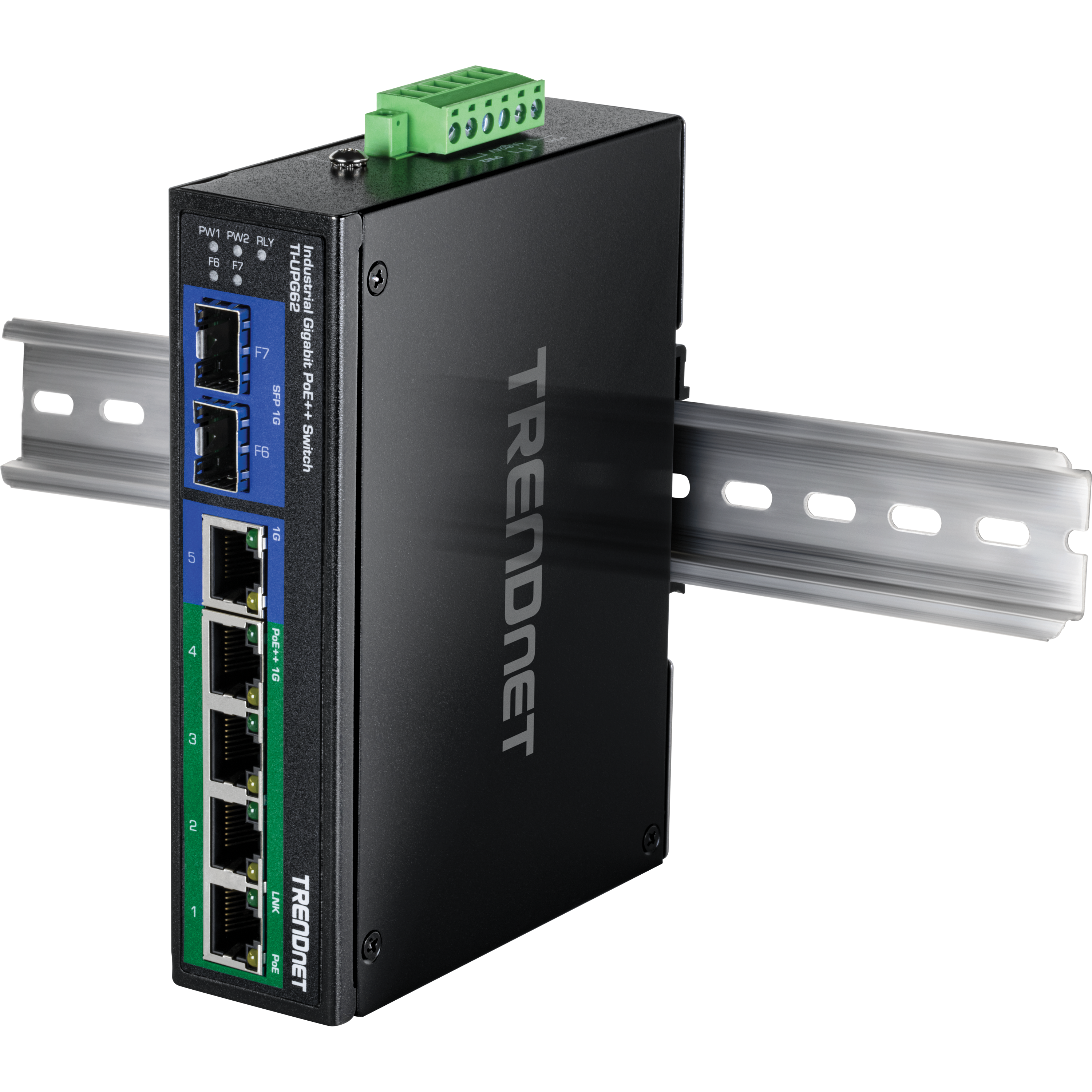 TRENDnet TI-UPG62 6-Port Hardened Industrial Gigabit Ultra PoE DIN-Rail Switch