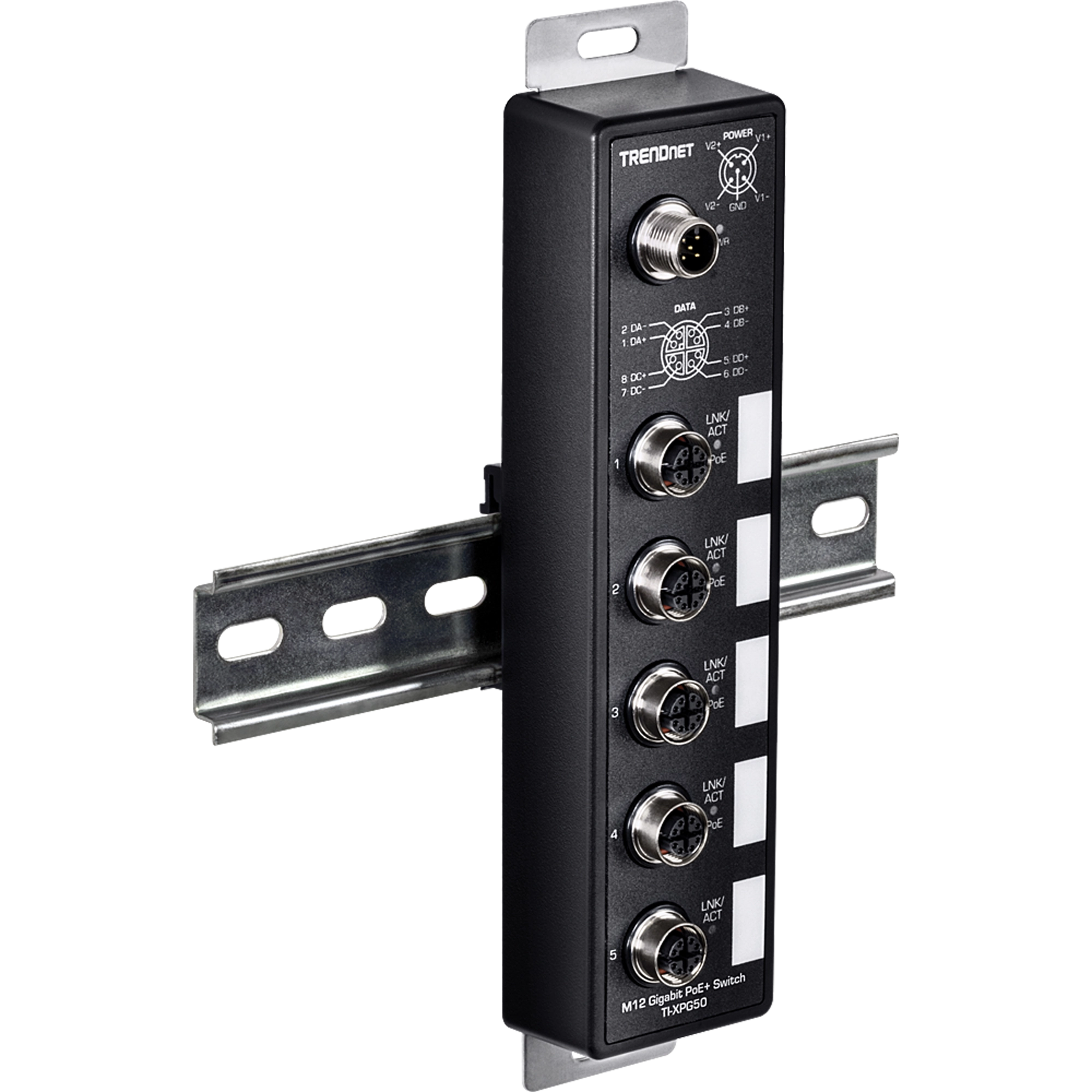 TRENDnet TI-XPG50 5-Port Industrial EN50155 M12 Gigabit PoE+ Railway Switch