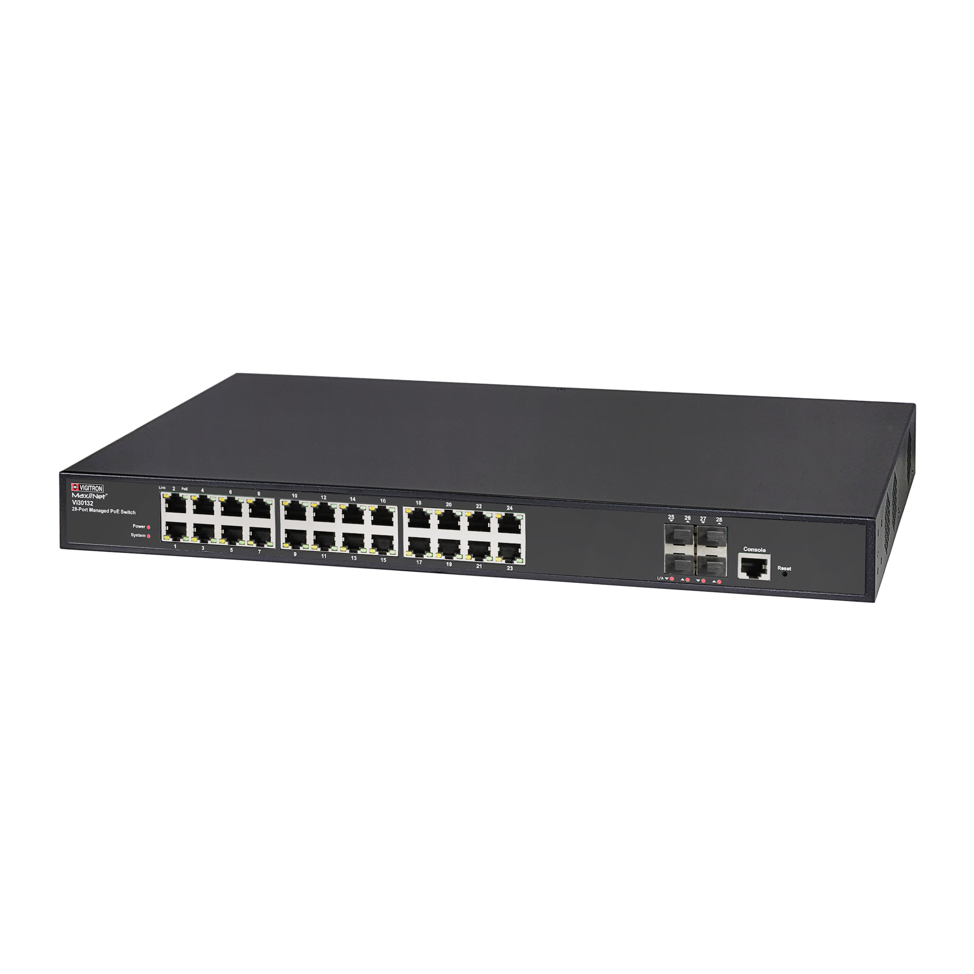 Vigitron Vi30132 24 Port MaxiiNet™ 24 UTP-1G, 4 Port Fiber 1G/2.5G/10G uplinks 802.3bt 90w L2+/L3 lite managed network switch
