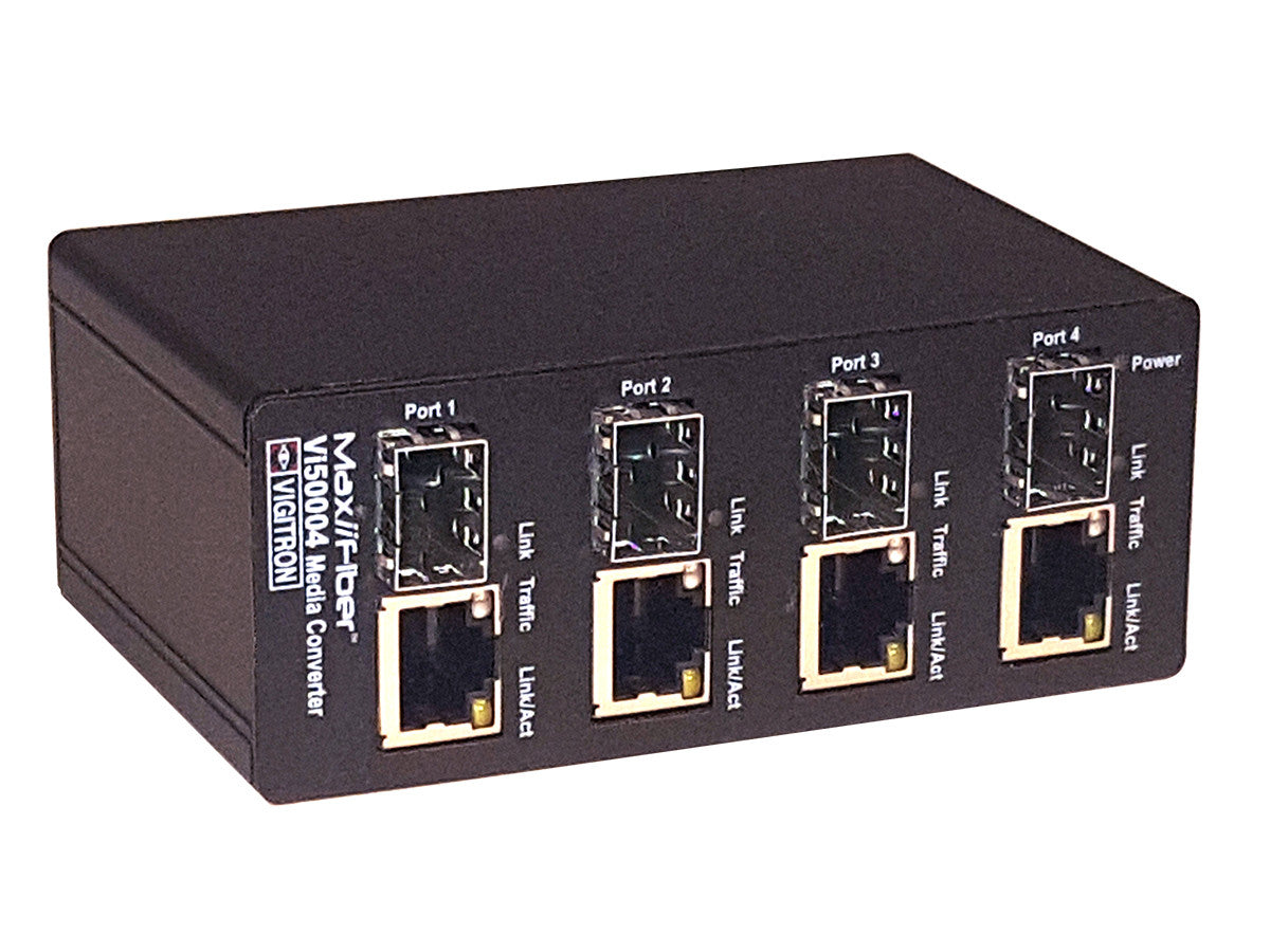 Vigitron Vi50004 4-Port MaxiiFiber 1000 (1G) Ethernet Media Converter, Requires 12VDC @ 3A PS, suggested Vi0014