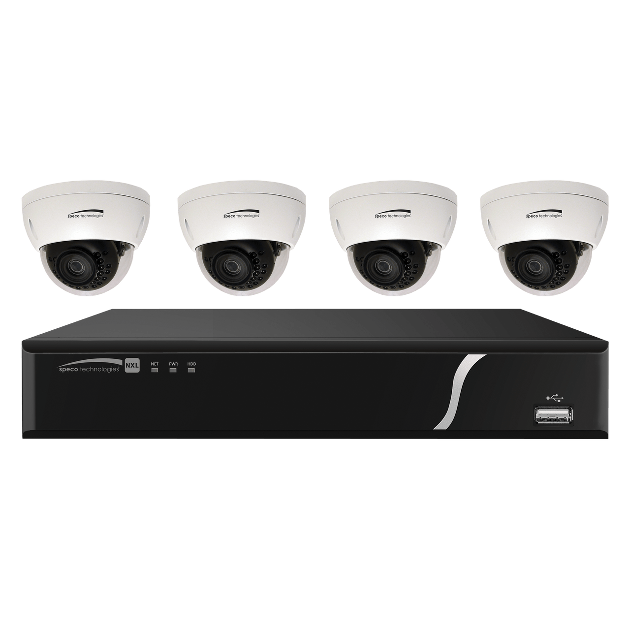 Speco Technologies ZIPL4D1 4 CH Plug-and-Play NVR w/ 4 Outdoor IR Dome 2.7-12mm motorized lens