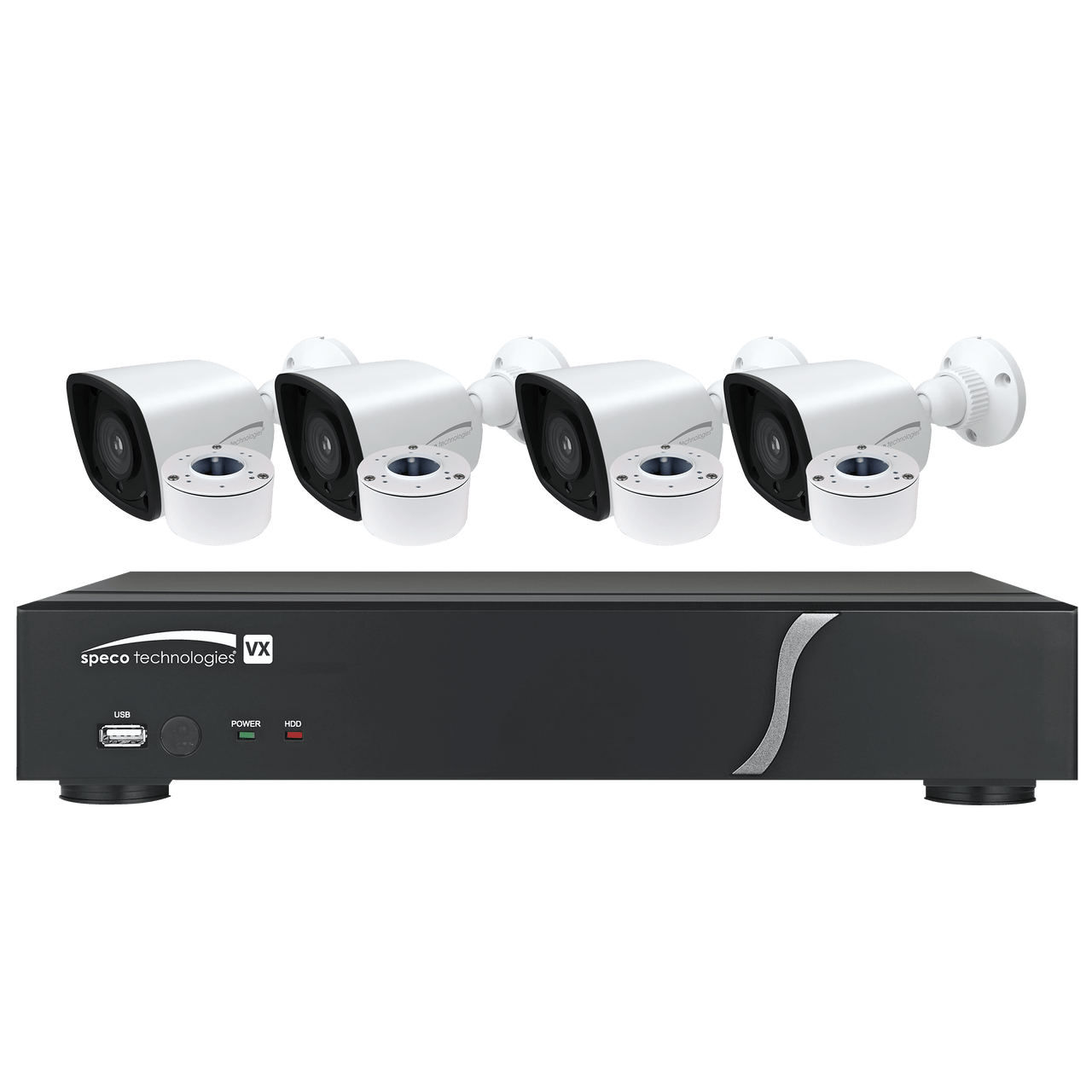 Speco Technologies ZIPT4B1 4CH HD-TVI DVR, 1080p, 60fps, 1TB w/ 4 Outdoor IR Bullet Cameras 2.8mm lens, White