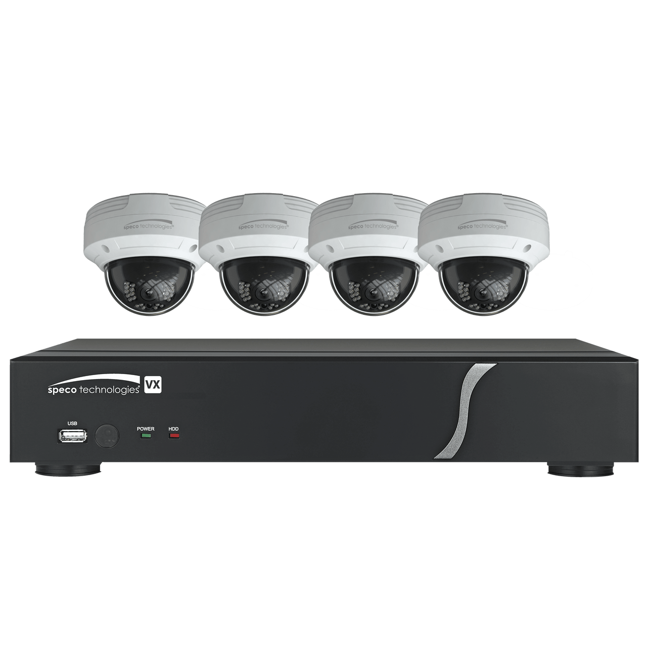 Speco Technologies ZIPT4D1 4CH HD-TVI DVR, 1080p, 60fps, 1TB w/ 4 Outdoor IR Dome Cameras 2.8mm lens, White
