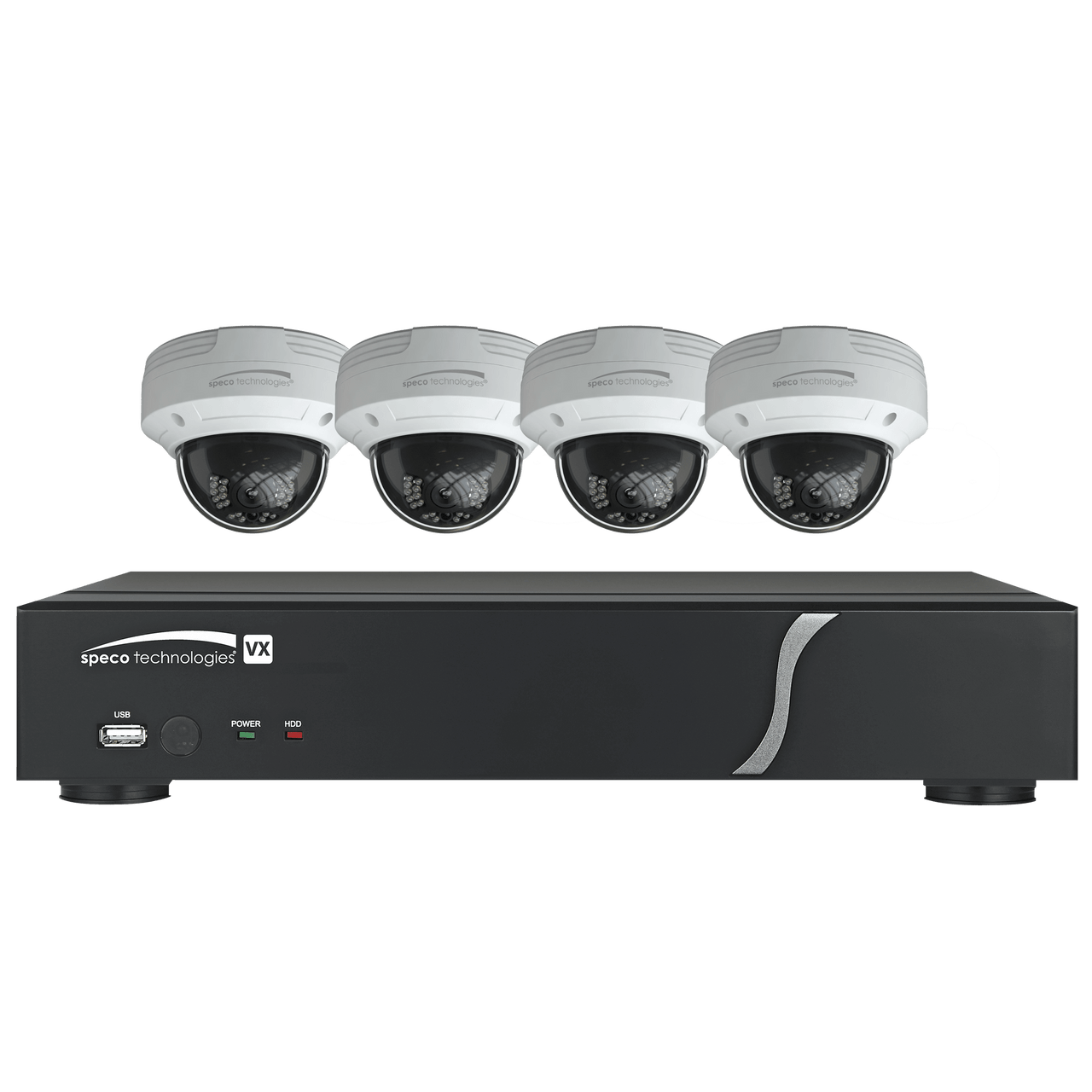 Speco Technologies ZIPT4D1 4CH HD-TVI DVR, 1080p, 60fps, 1TB w/ 4 Outdoor IR Dome Cameras 2.8mm lens, White (ZIPT4D1)