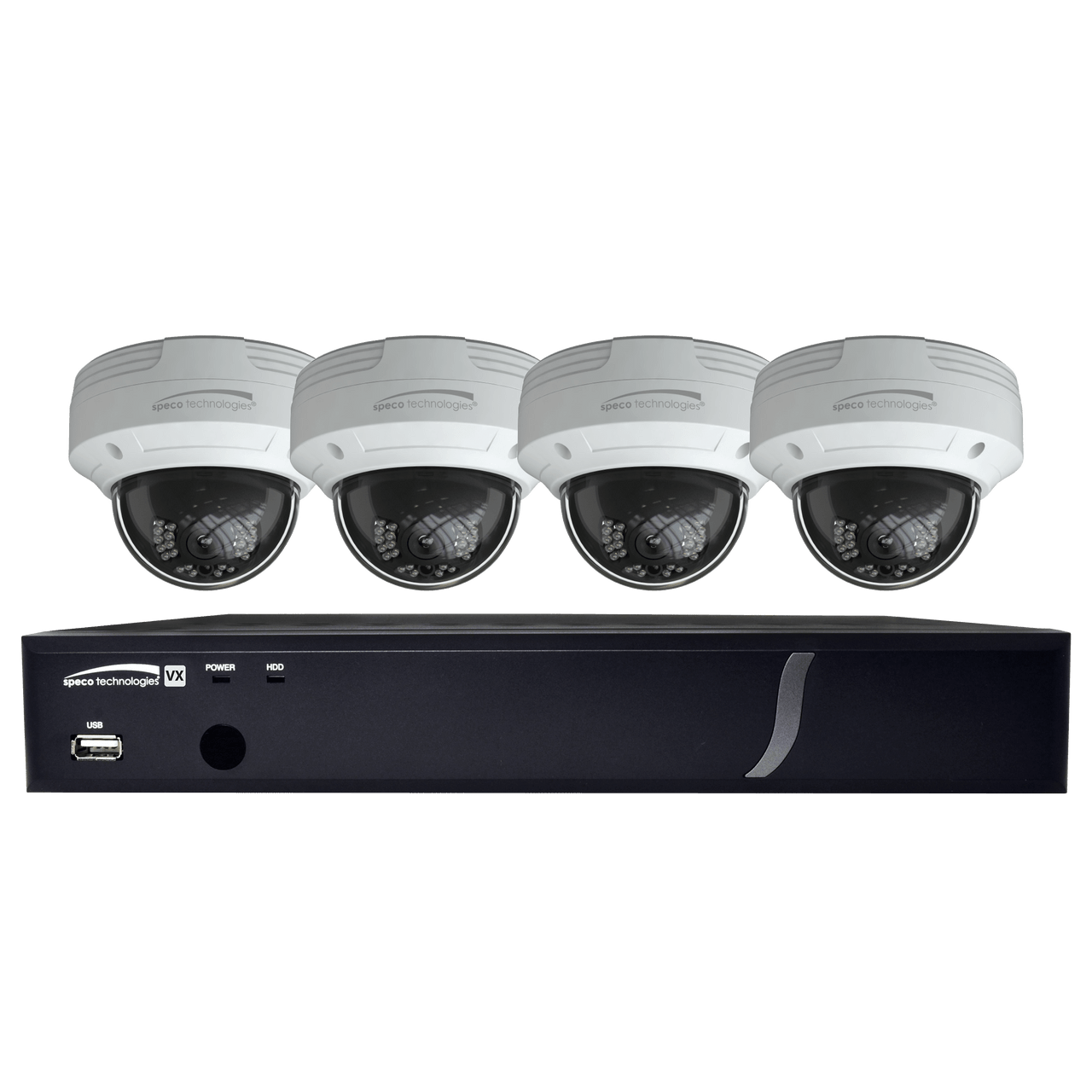 Speco Technologies ZIPT84D2 8CH HD-TVI DVR, 1080p, 120fps, 2TB w/ 4 Outdoor IR Dome Cameras 2.8mm lens, White