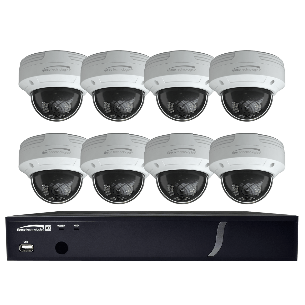 Speco Technologies ZIPT88D2 8CH HD-TVI DVR, 1080p, 120fps, 2TB w/ 8 Outdoor IR Dome Cameras 2.8mm lens, White
