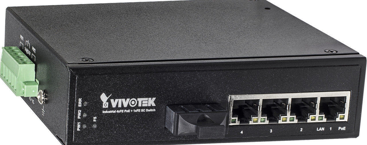 Vivotek AW-IHT-0502 4-Port Industrial PoE + Single-Mode 30KM Switch