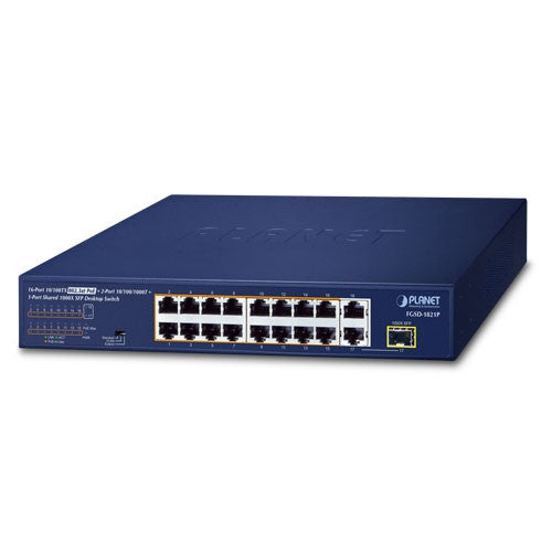 Planet FGSD-1821P 6-Port 10/100TX 802.3at PoE + 2-Port 10/100/1000T + 1-Port Shared 1000X SFP Desktop Switch (185 Watts)