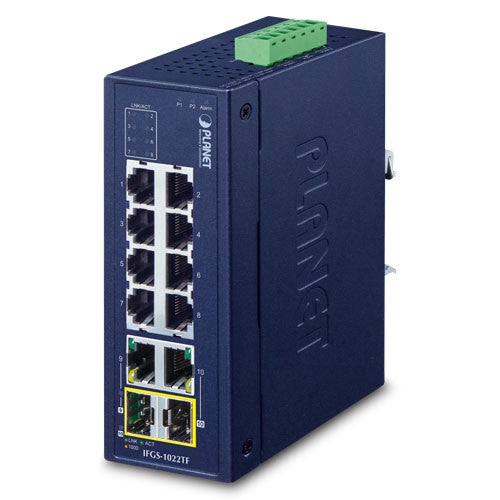 Planet IFGS-1022TF Industrial 8-Port 10/100TX + 2-Port Gigabit TP/SFP Combo Ethernet Switch (-40~75 degrees C)