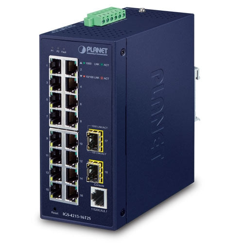 Planet IGS-4215-16T2S-U IP30 Industrial L2/L4 16-Port 10/100/1000T + 2-Port 100/1000
